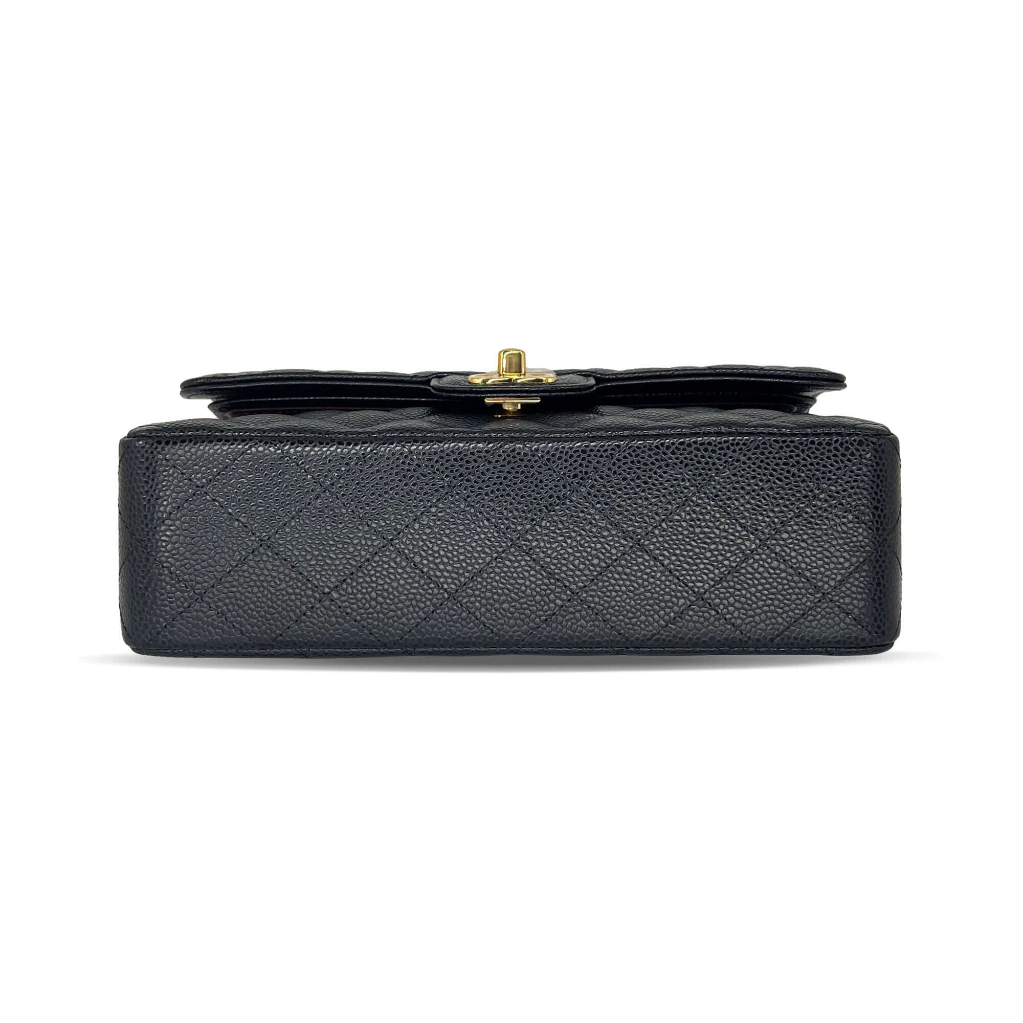 Chanel small black caviar leather double flap closure bag