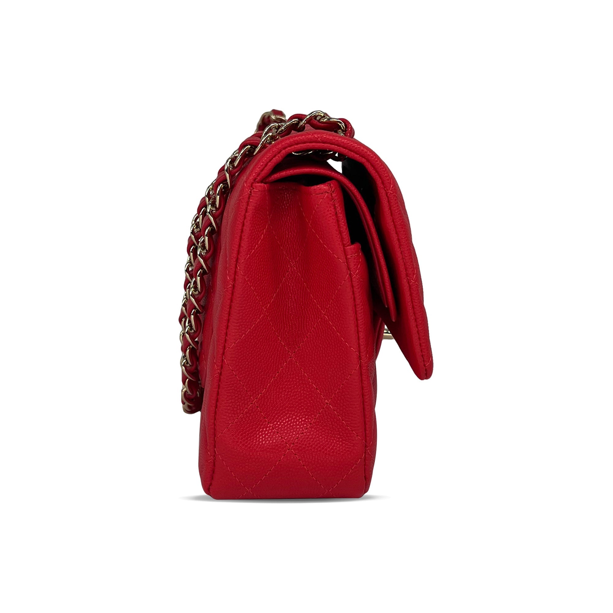 Chanel red/watermelon caviar leather double flap closure bag