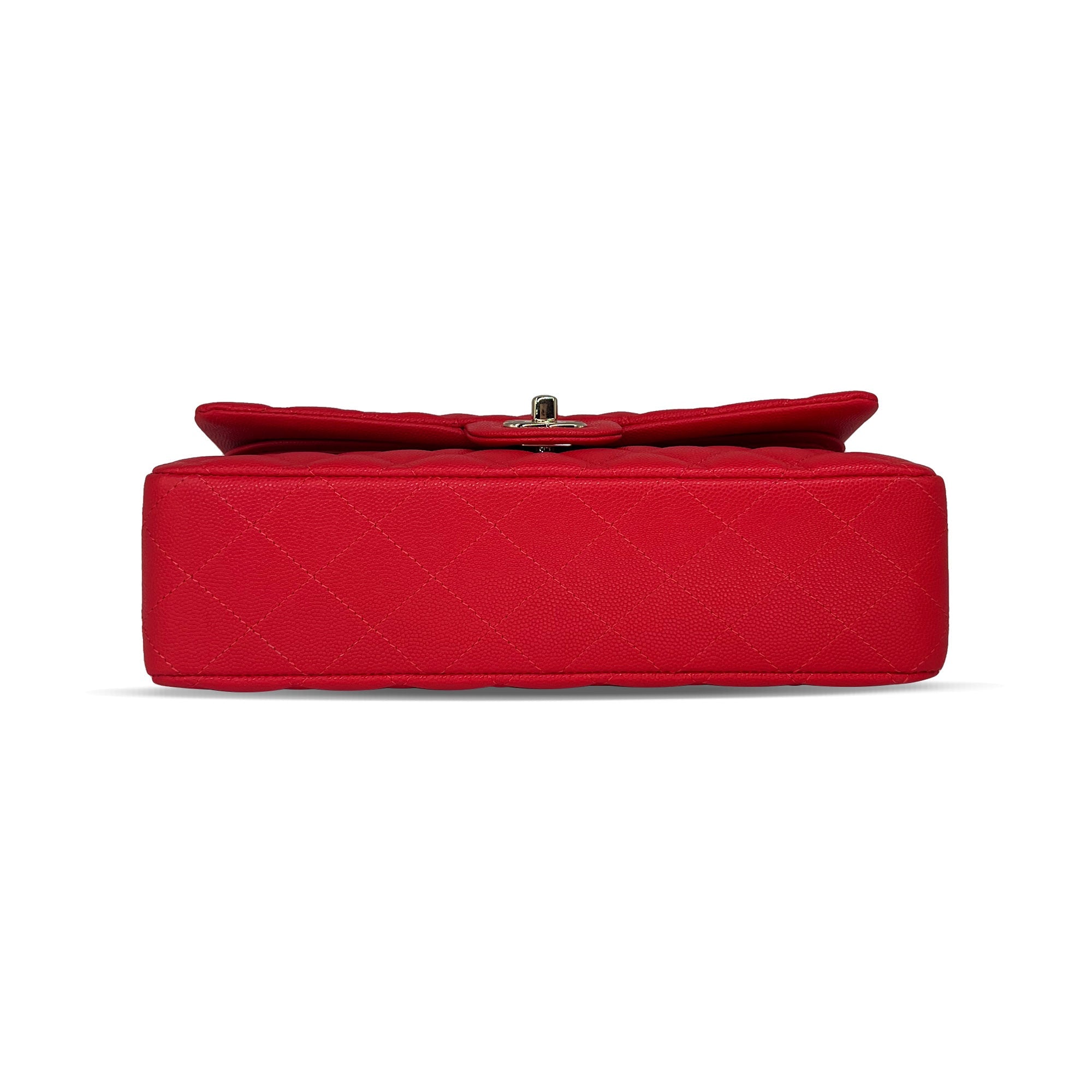 Chanel red/watermelon caviar leather double flap closure bag