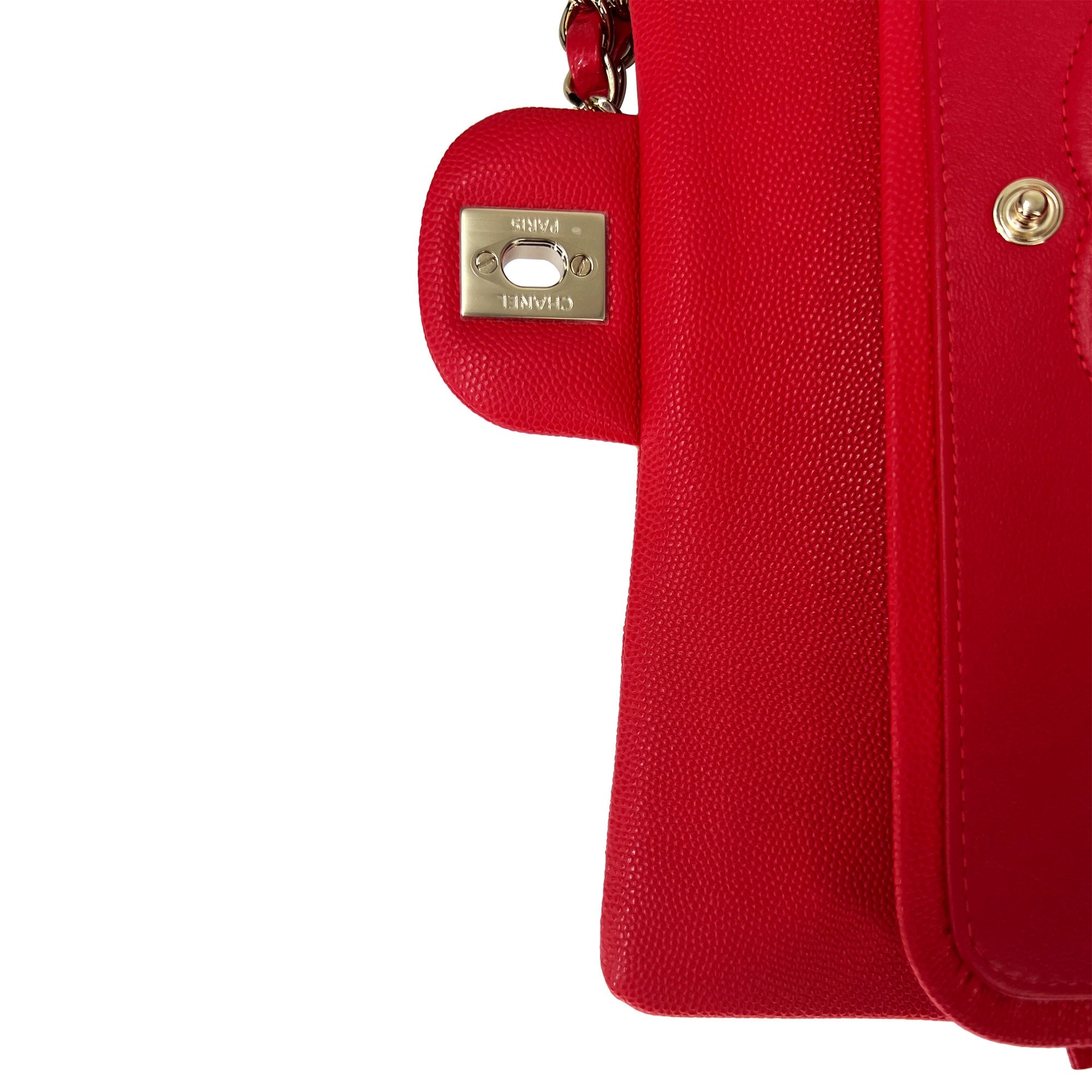 Chanel red/watermelon caviar leather double flap closure bag