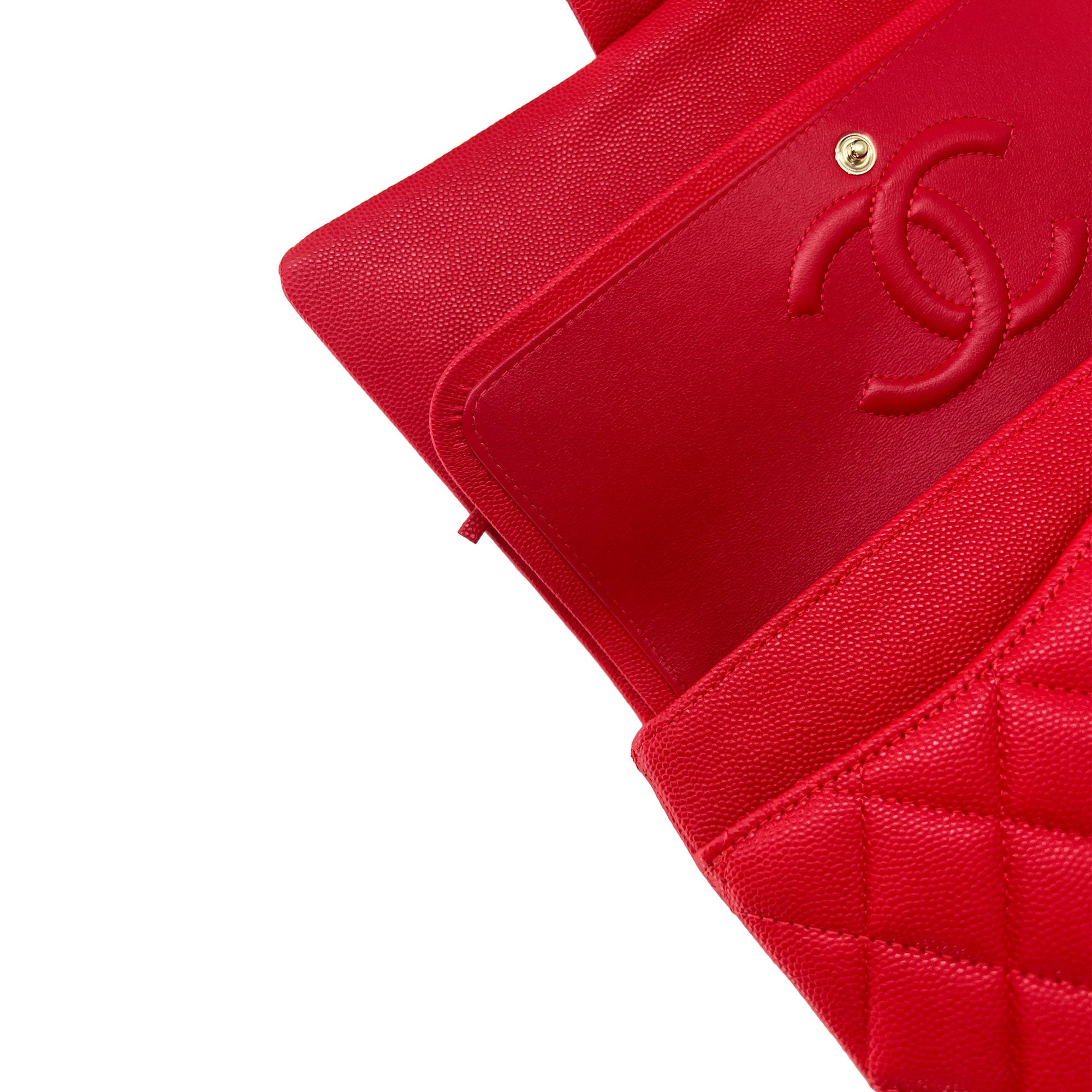 Chanel red/watermelon caviar leather double flap closure bag