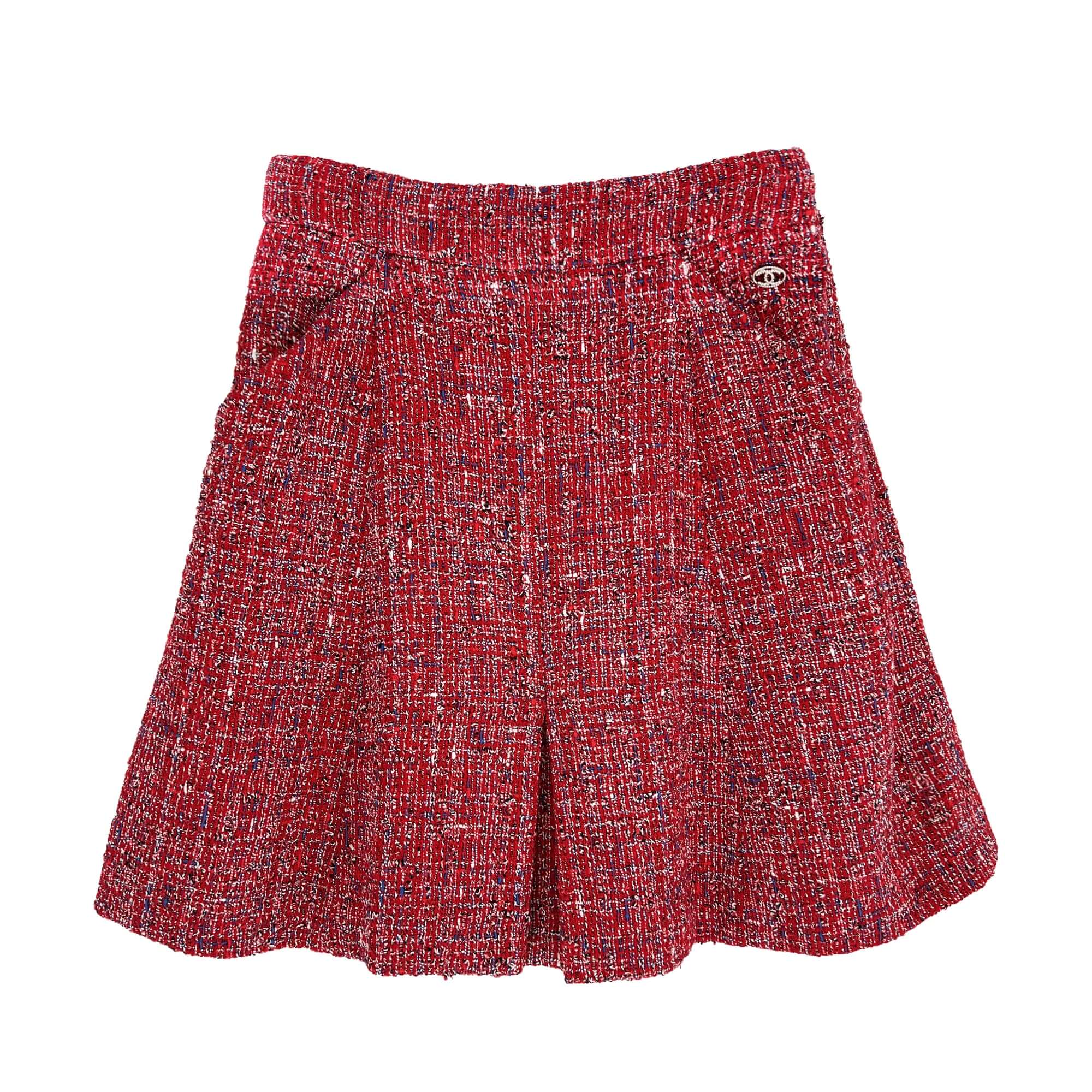 Chanel scarlet red tweed skirt