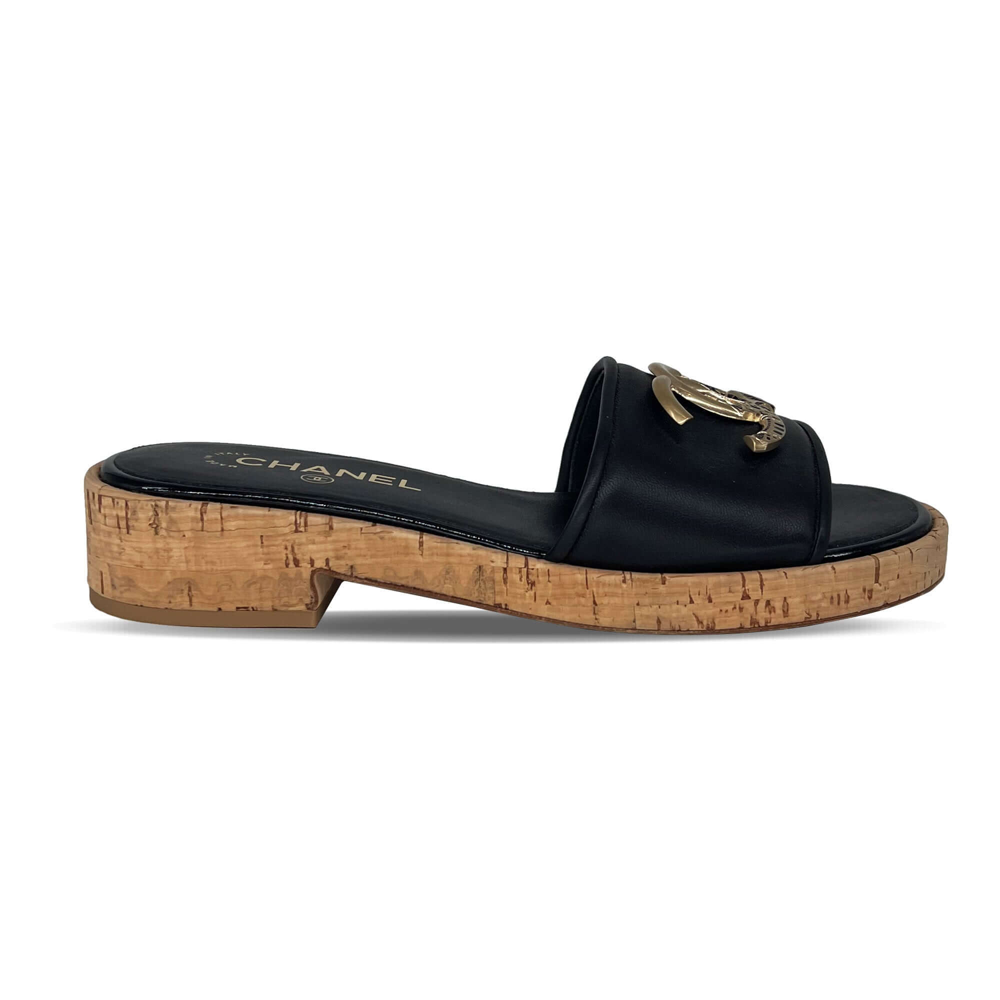 Chanel gold logo mules sandals