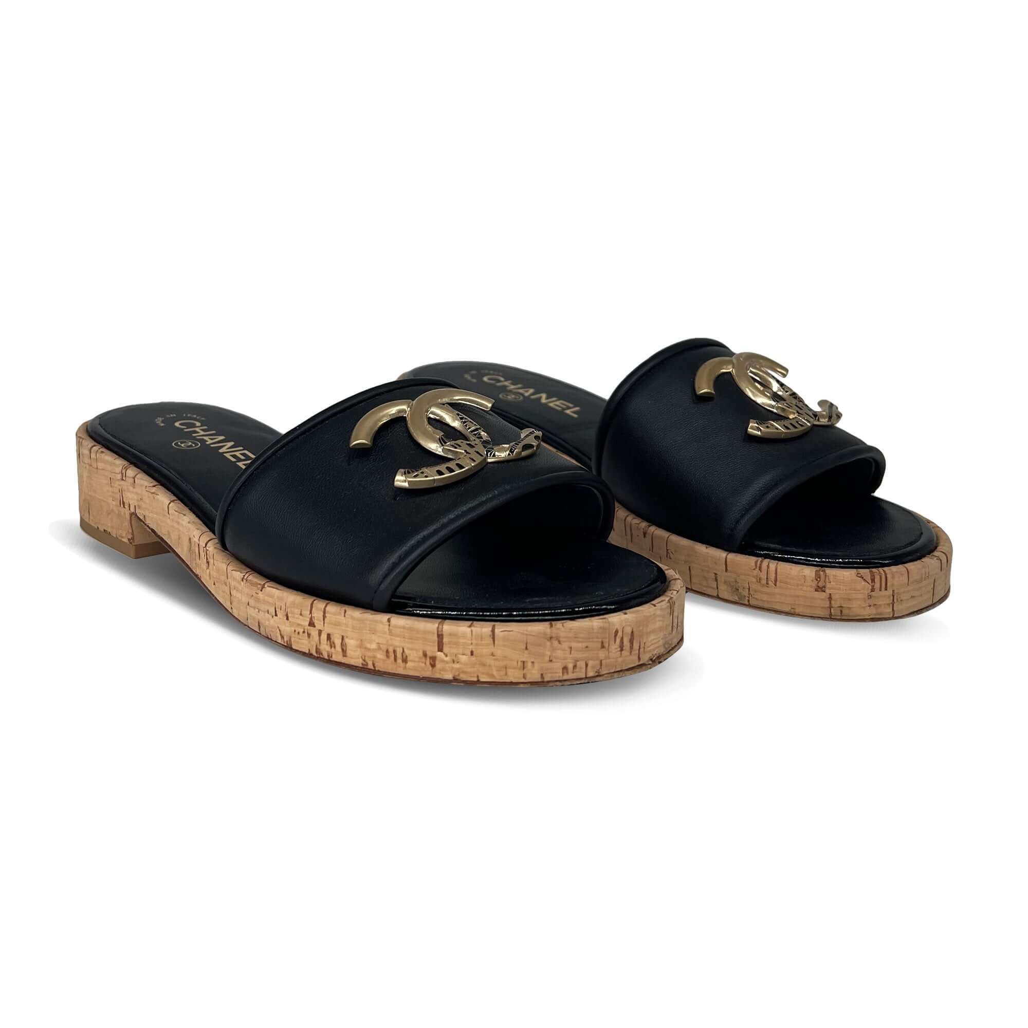 Chanel gold logo mules sandals