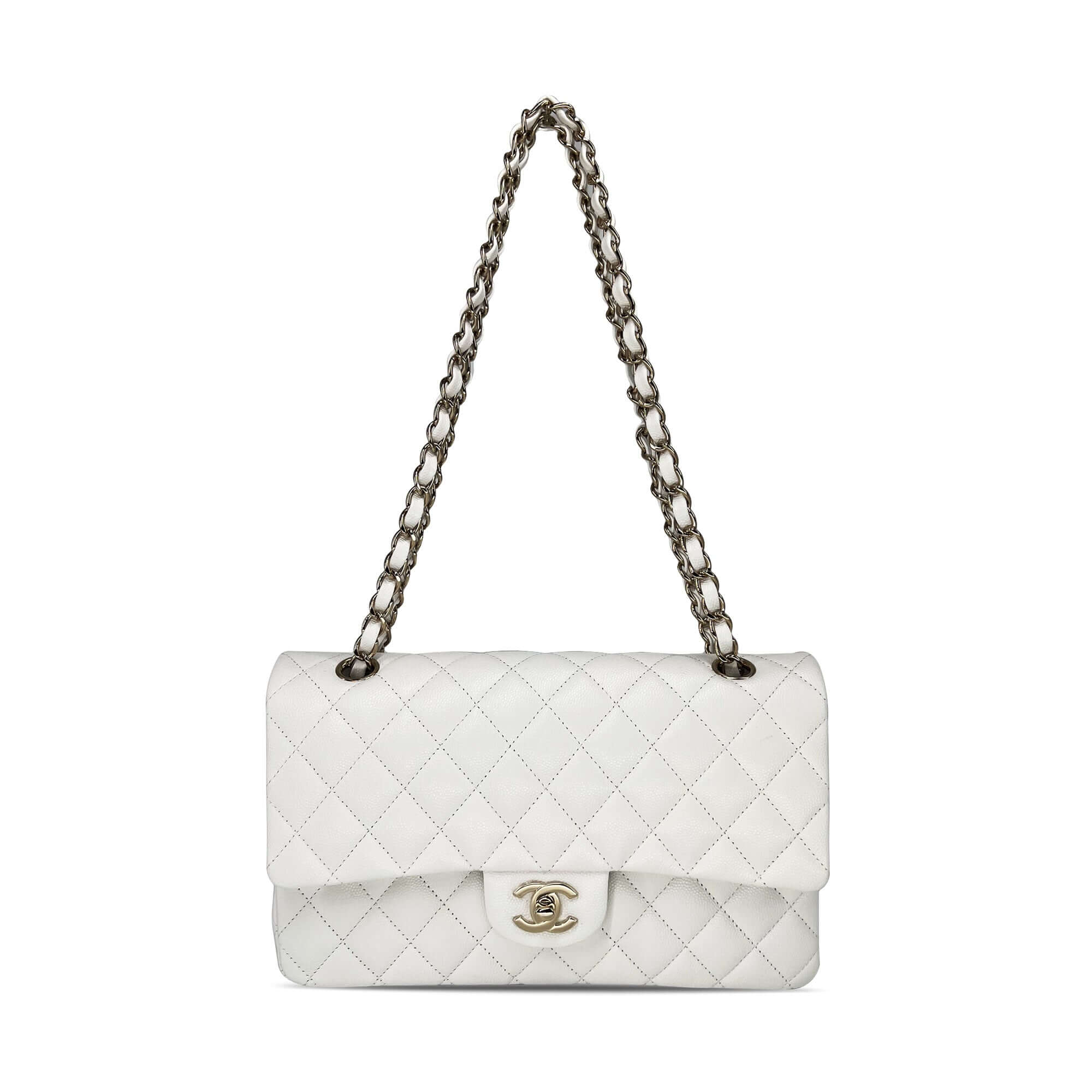 Chanel optic white caviar leather double flap closure bag