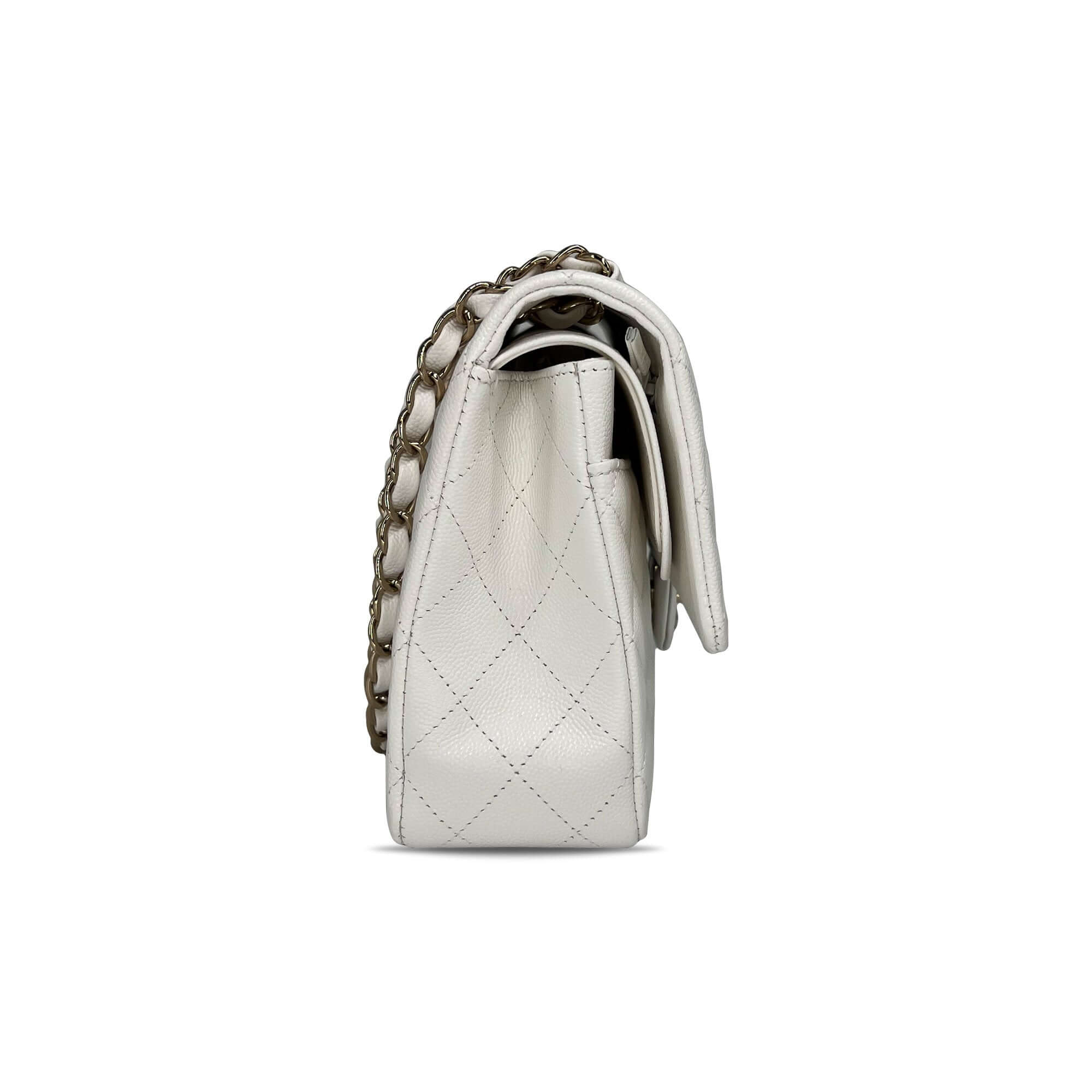 Chanel optic white caviar leather double flap closure bag