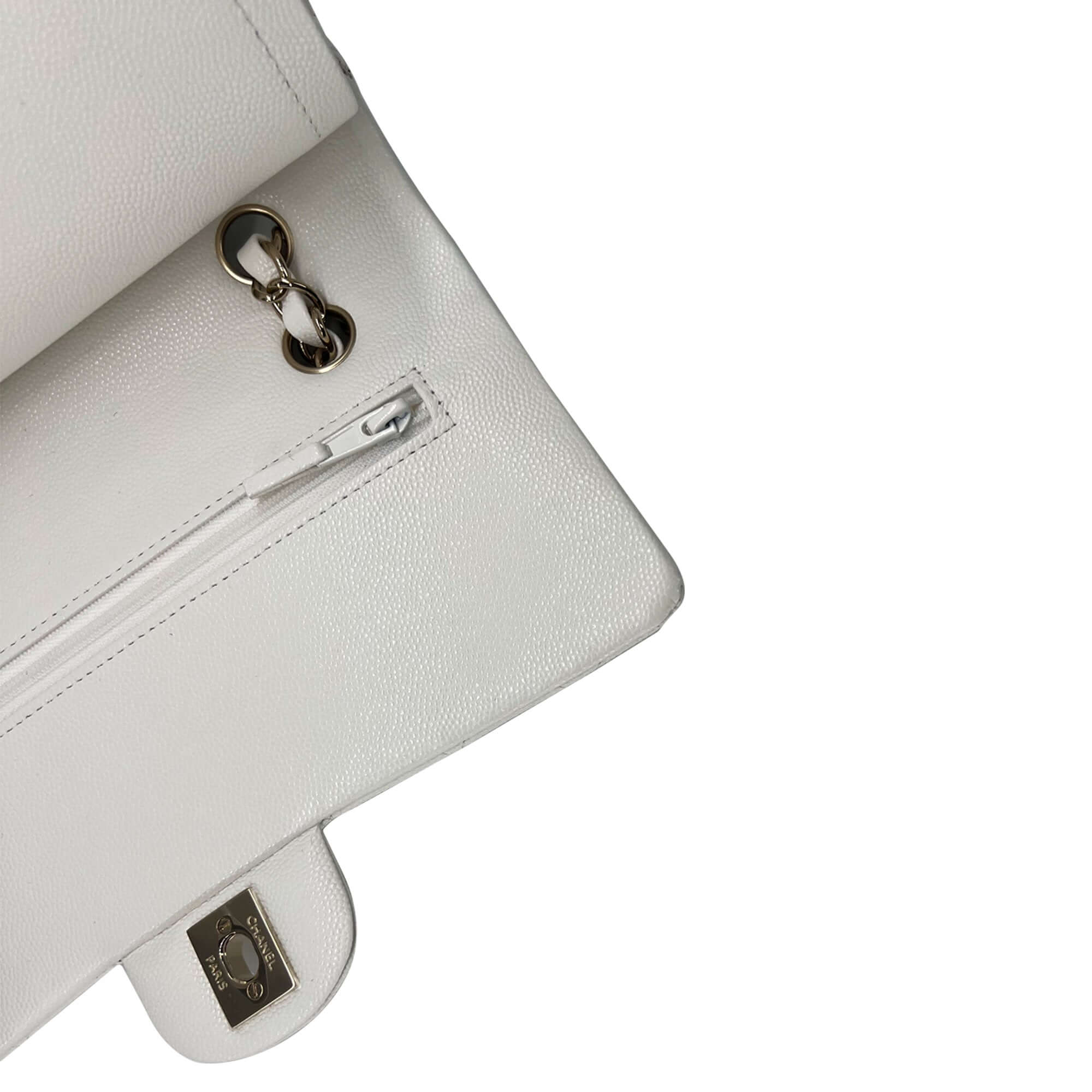 Chanel optic white caviar leather double flap closure bag
