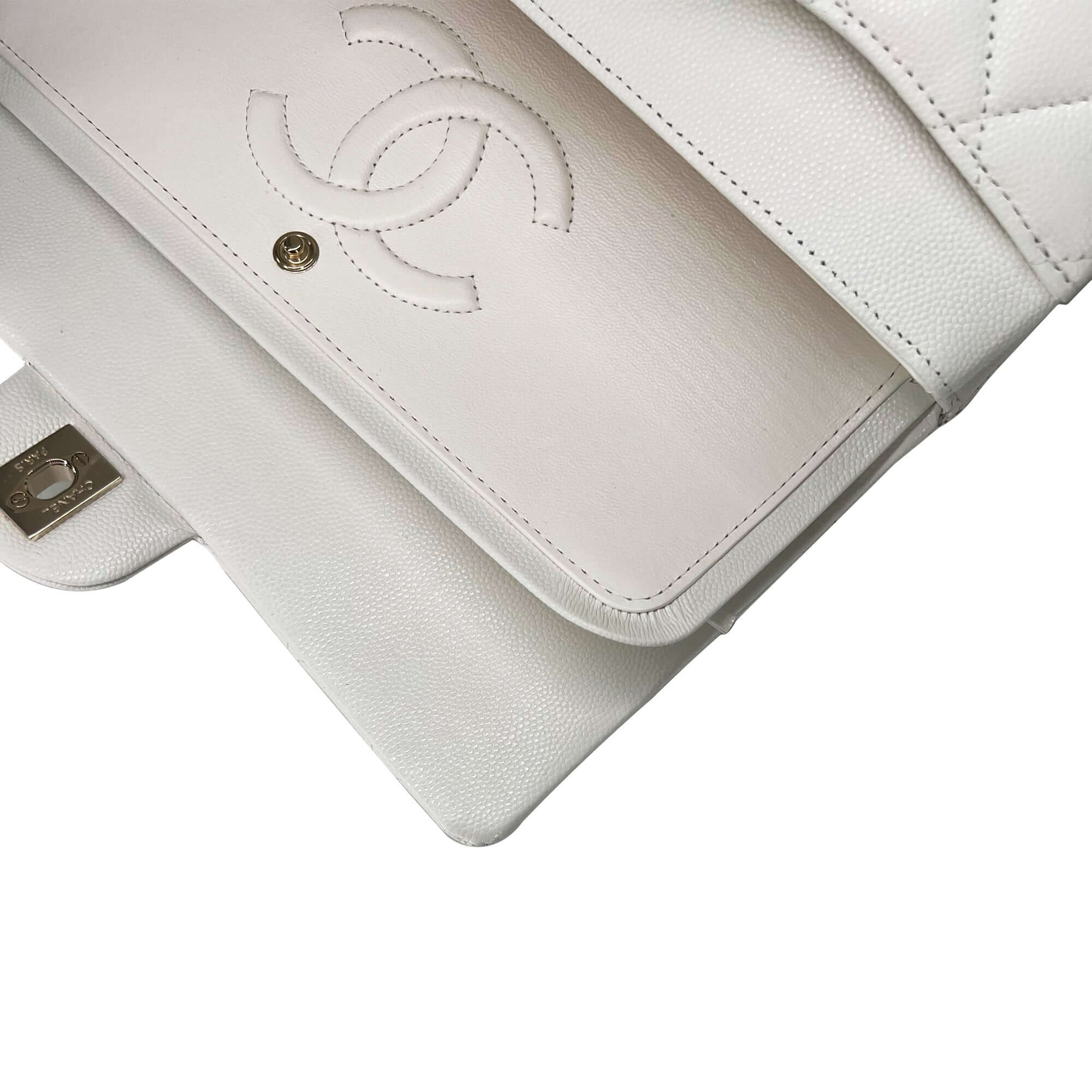 Chanel optic white caviar leather double flap closure bag