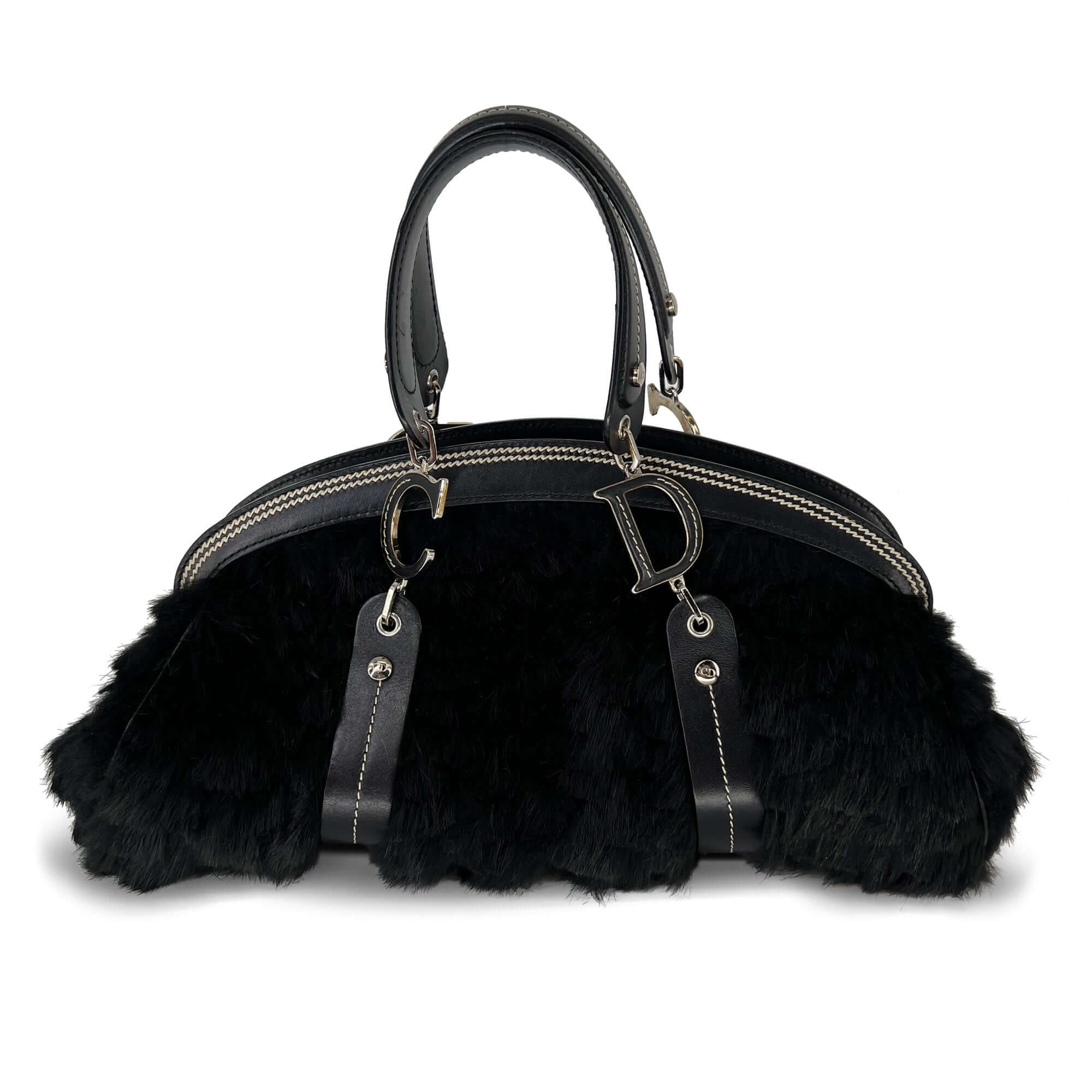Christian Dior Black Diorissimo Fur and Leather Frame satchel
