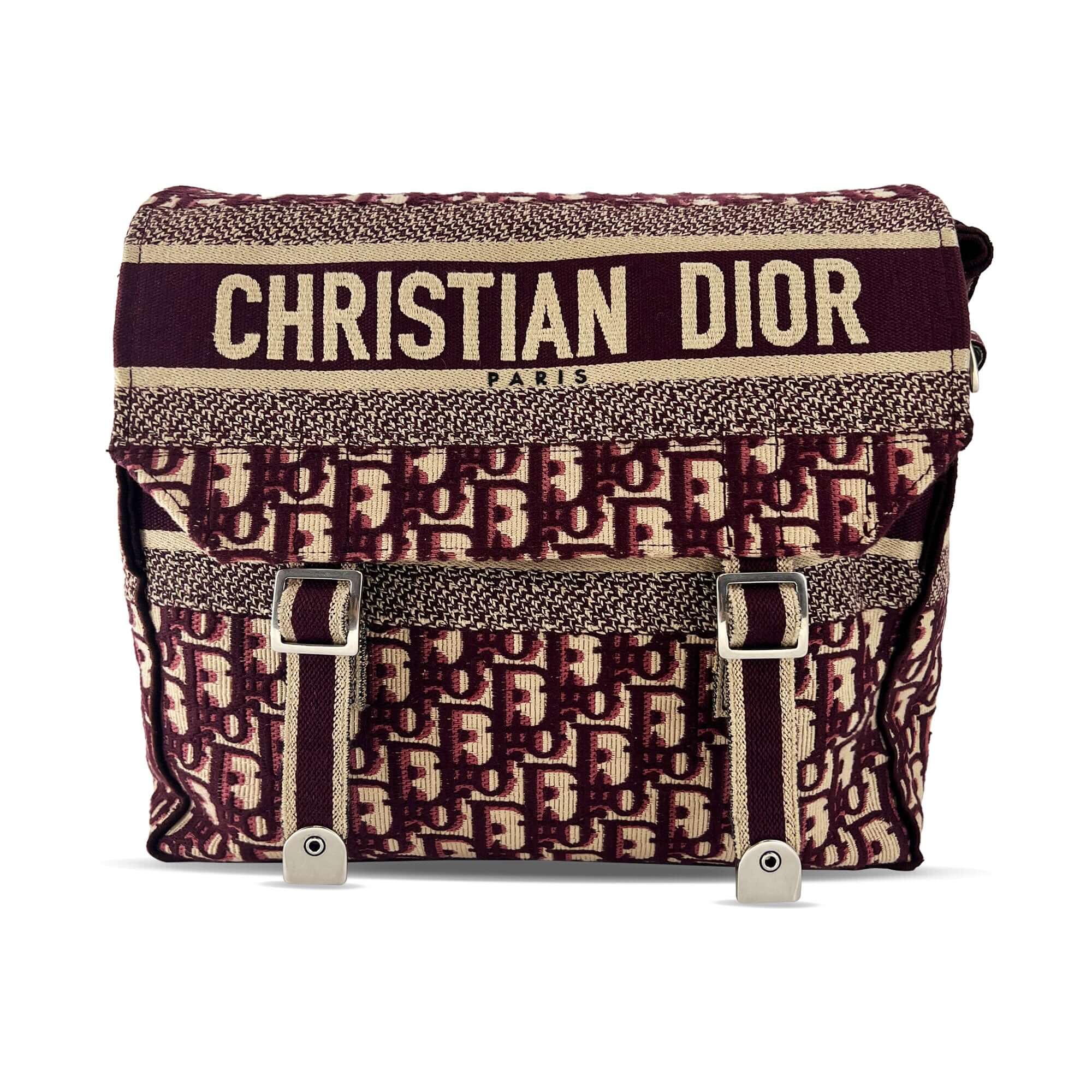 Christian Dior Diorcamp Messenger Bag Burgundy Dior Oblique Embroidery  Monogram Canvas
