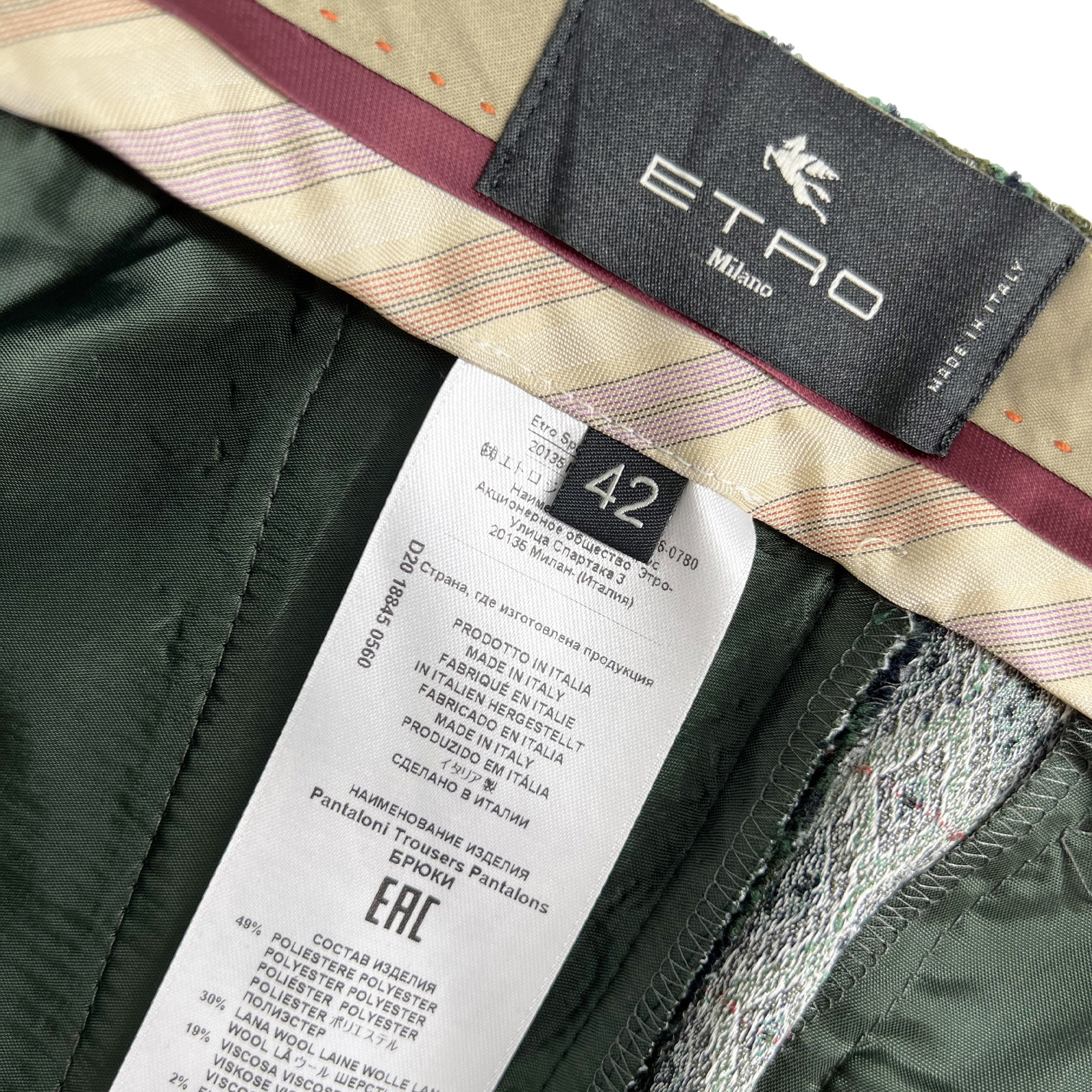 Etro Green Wool Blend Trousers