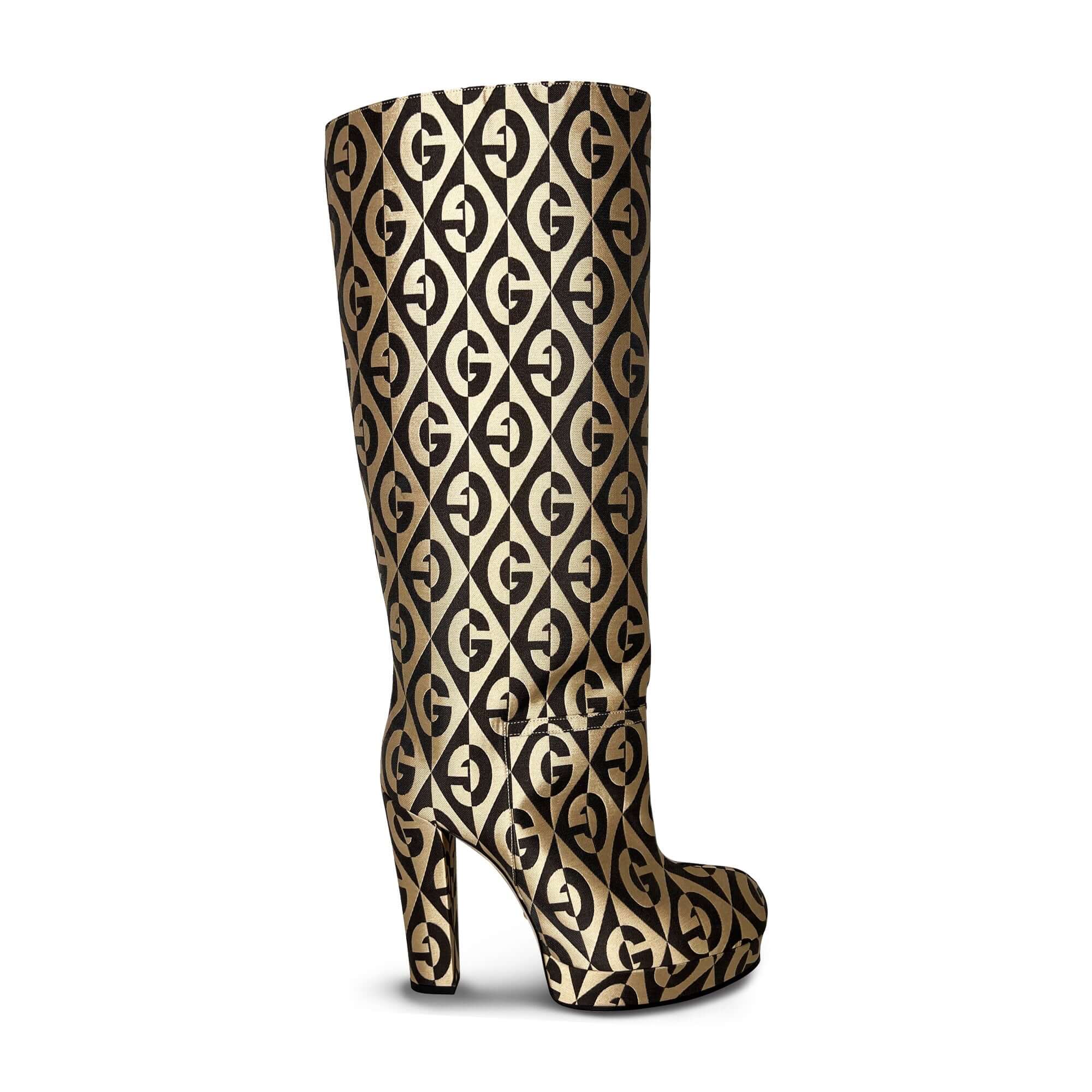 Gucci canvas logo high heel boots