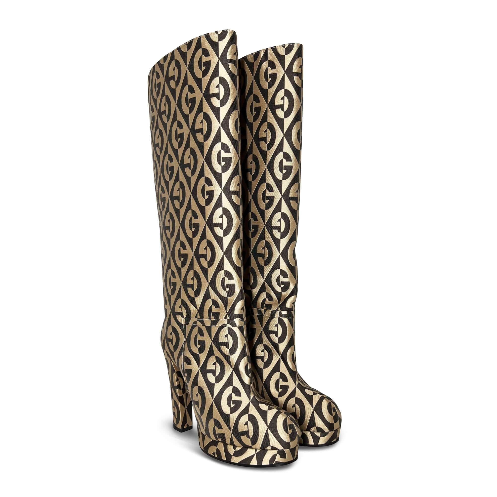 Gucci canvas logo high heel boots