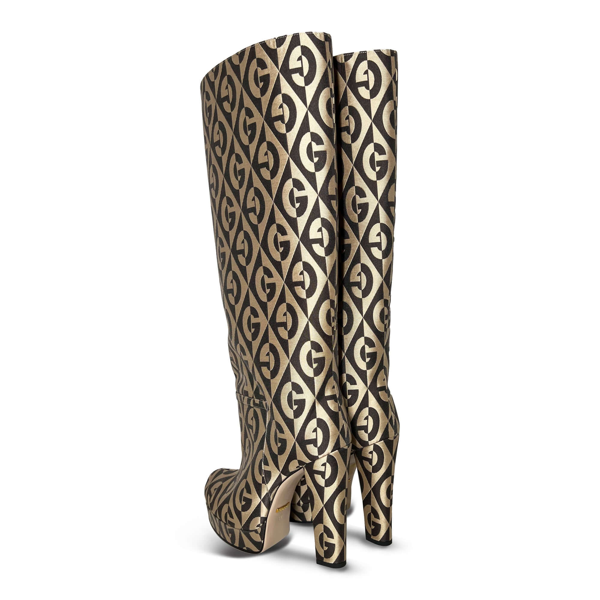Gucci canvas logo high heel boots