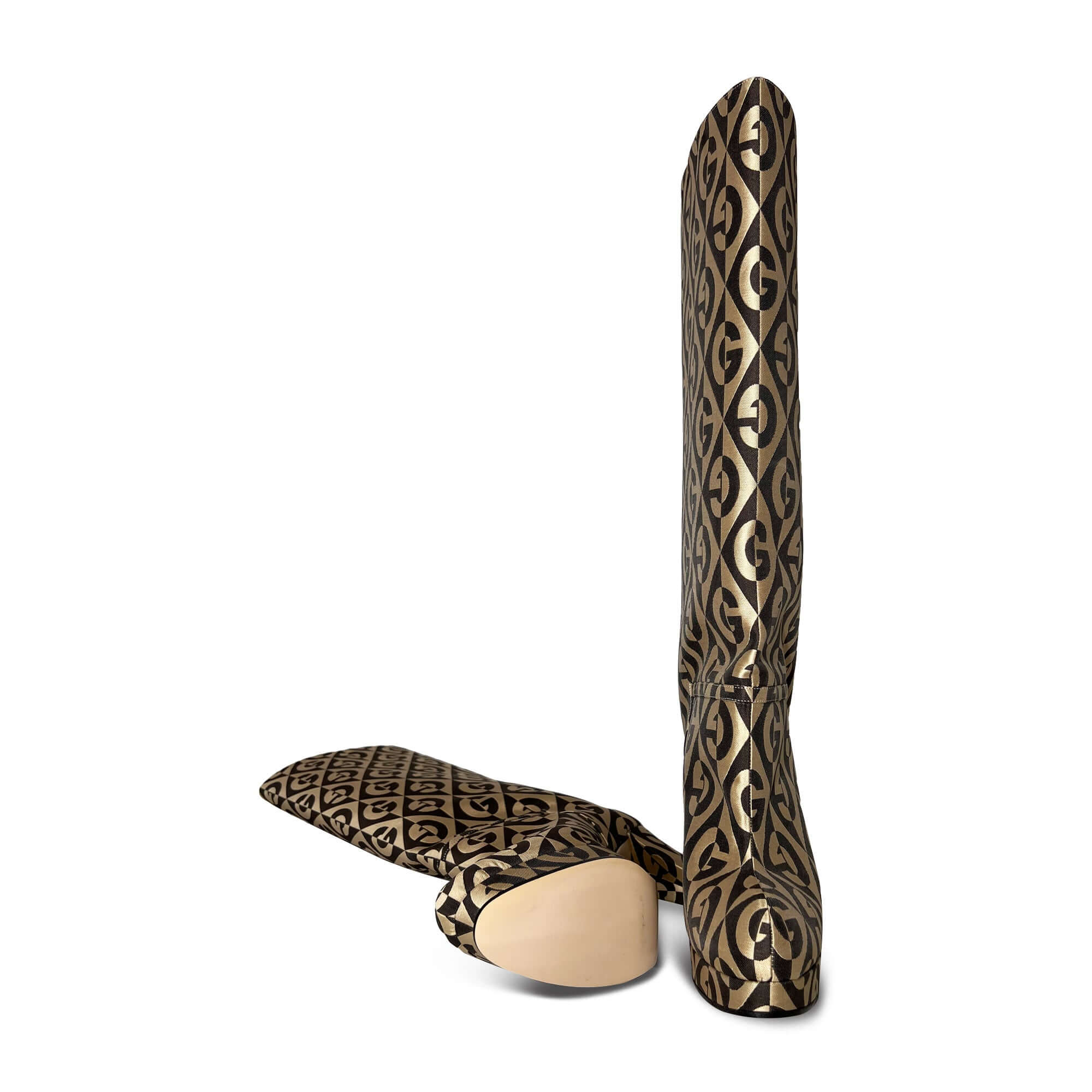 Gucci canvas logo high heel boots