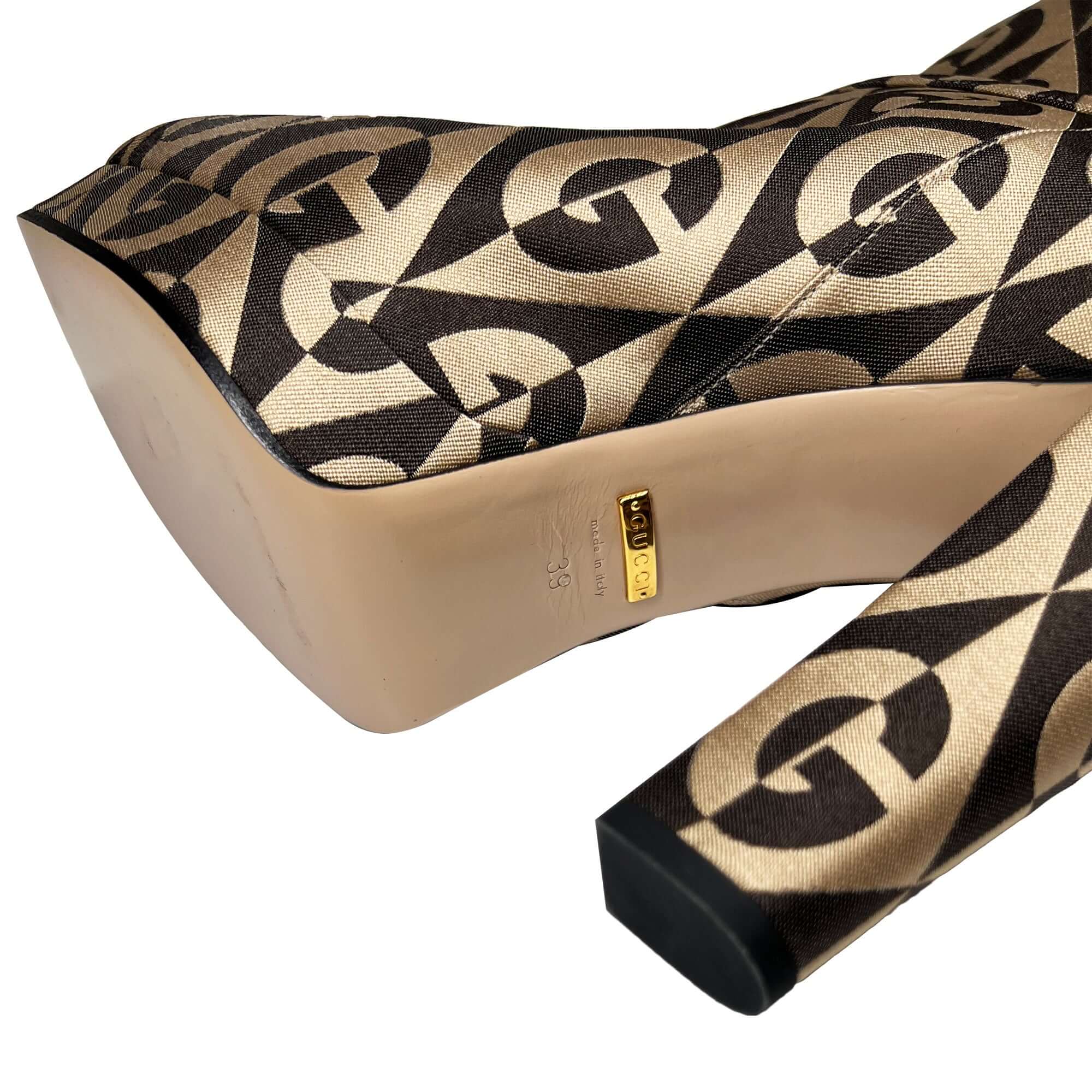 Gucci canvas logo high heel boots