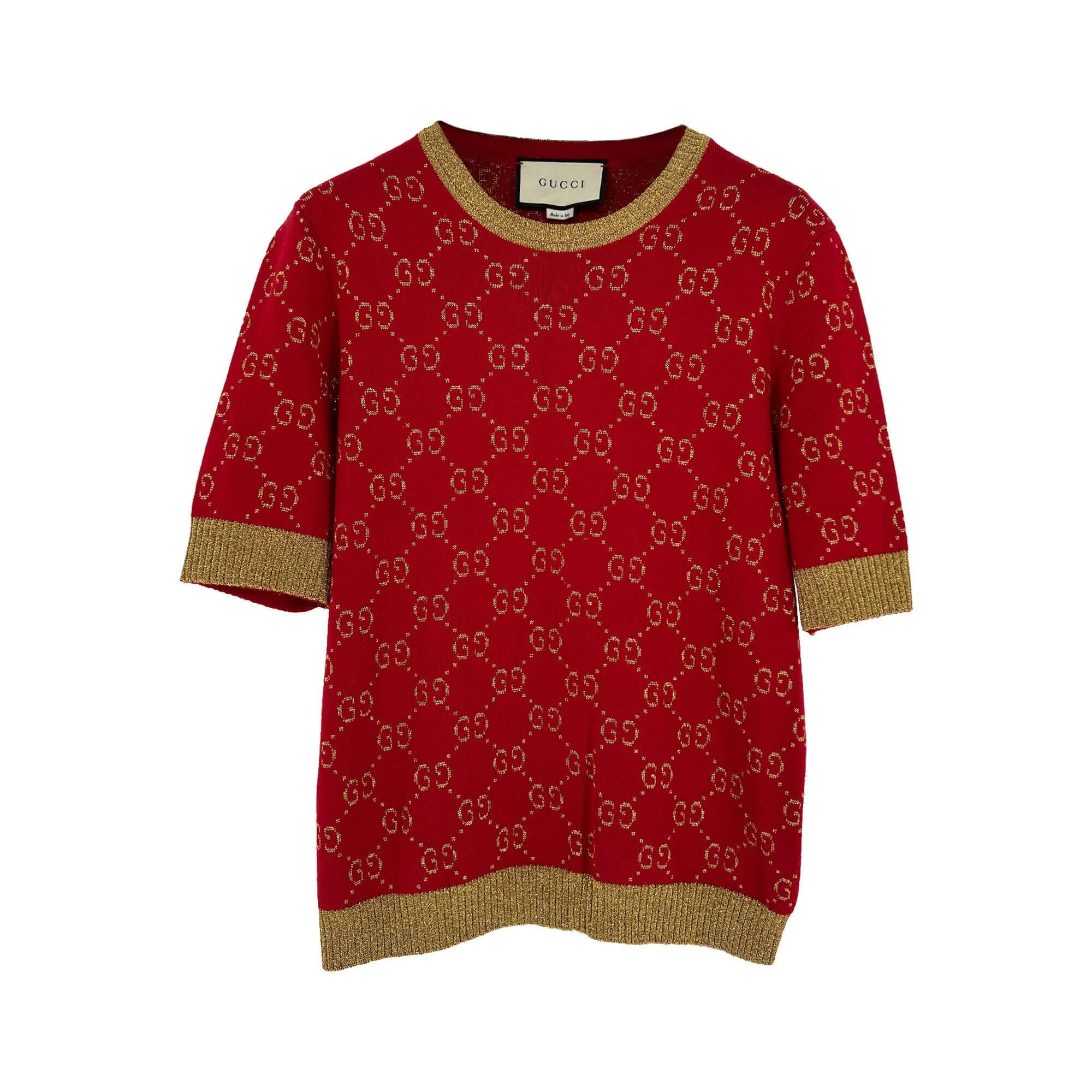 Gucci red gold logo lurex shirt