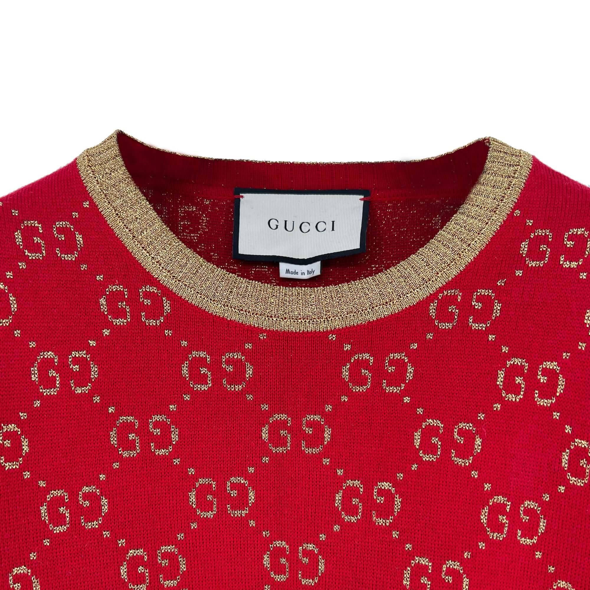 Gucci red gold logo lurex shirt