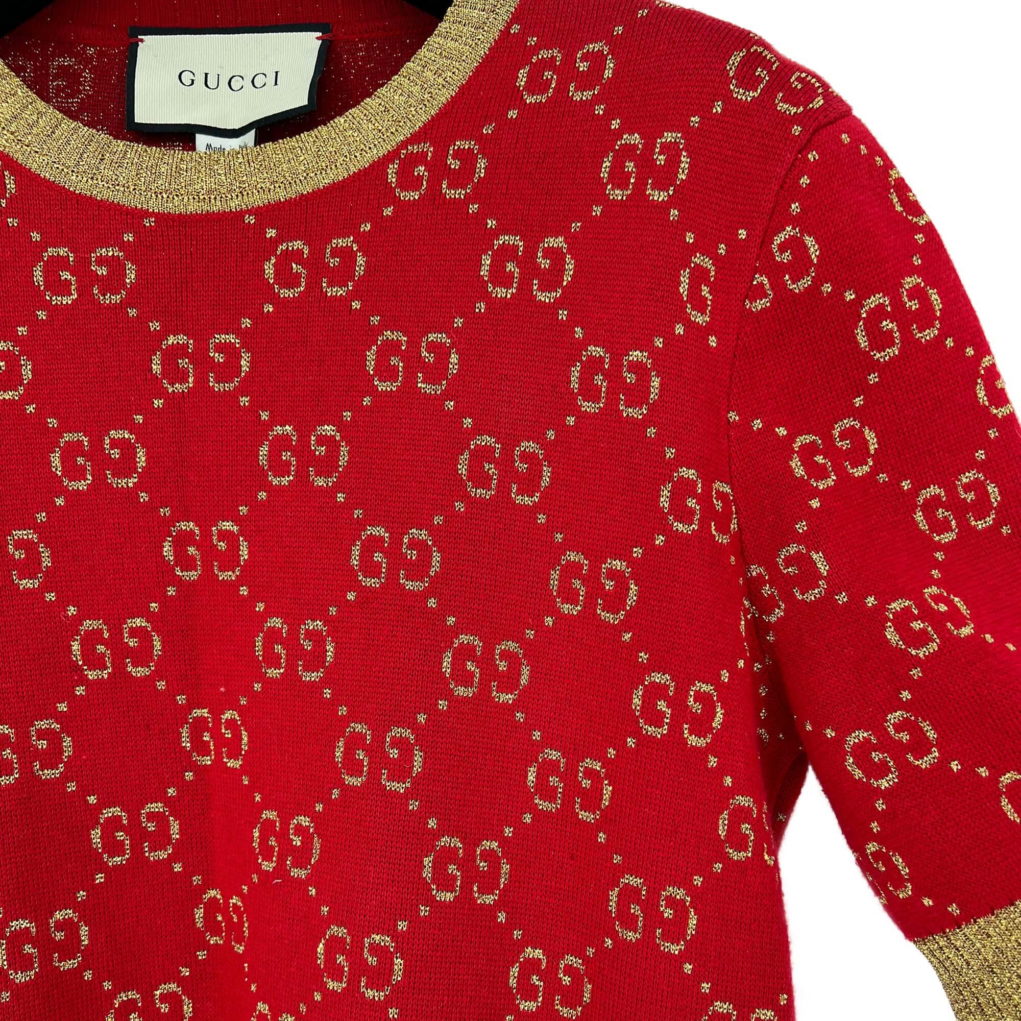 Gucci red gold logo lurex shirt