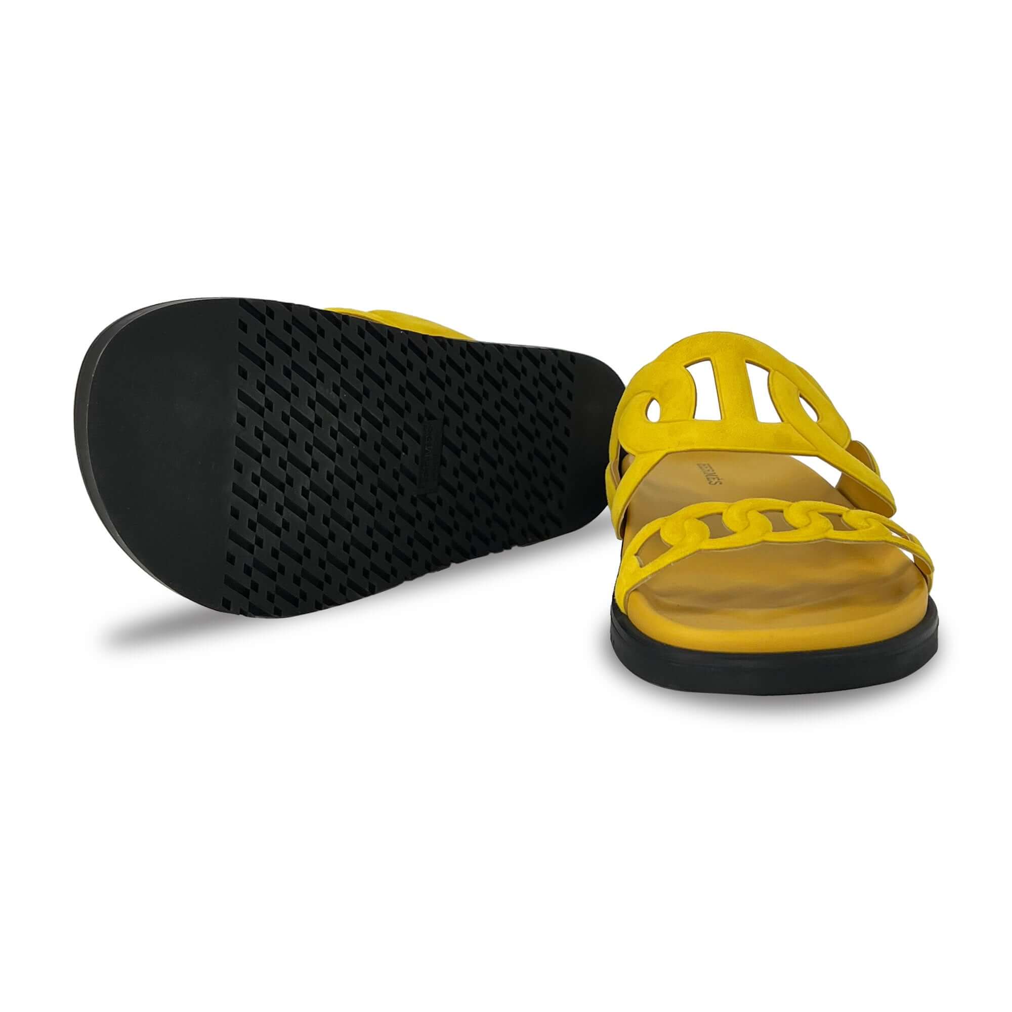 Hermes Extra Designer Sandals in yellow with sole