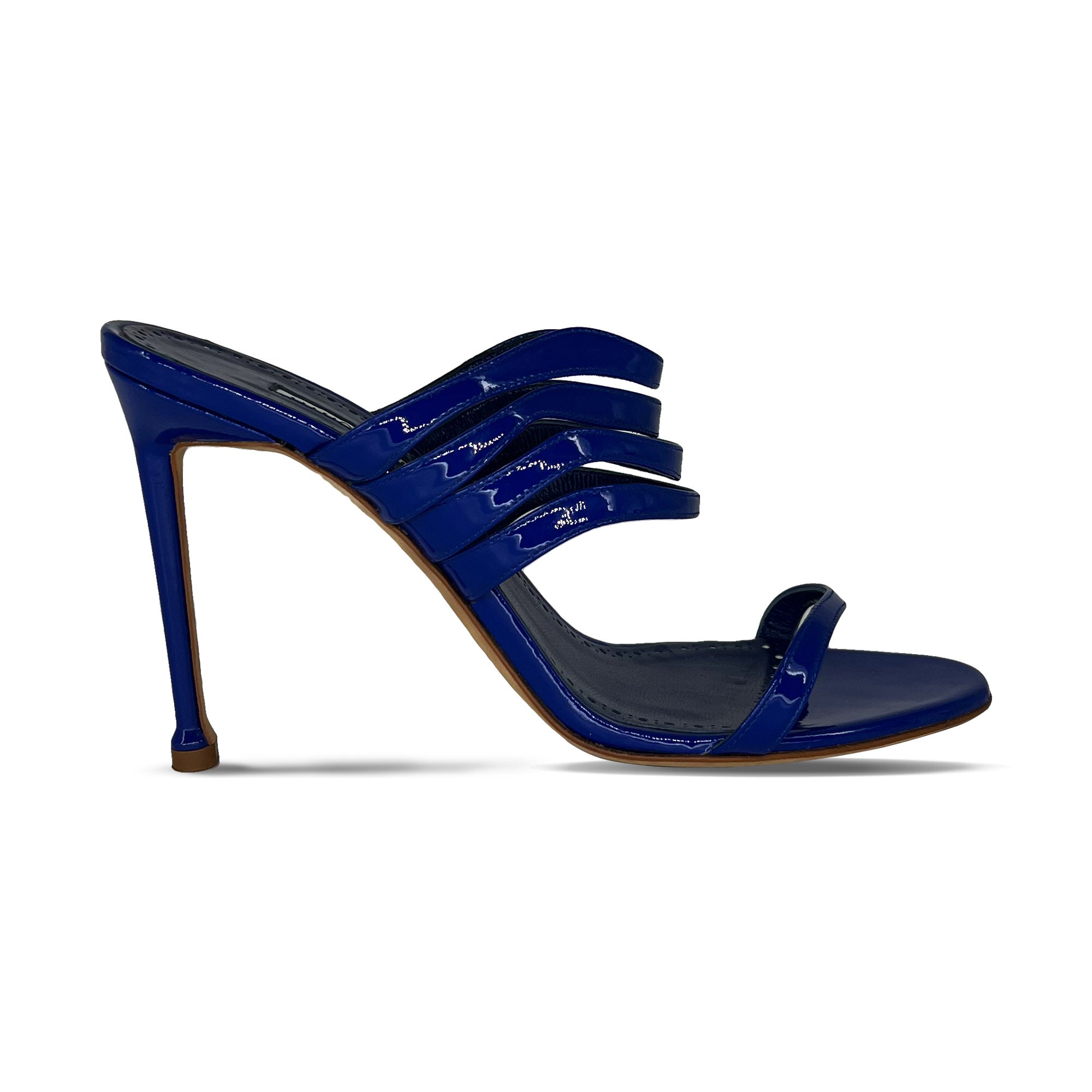 Manolo Blahnik royal blue stripe heeled mules