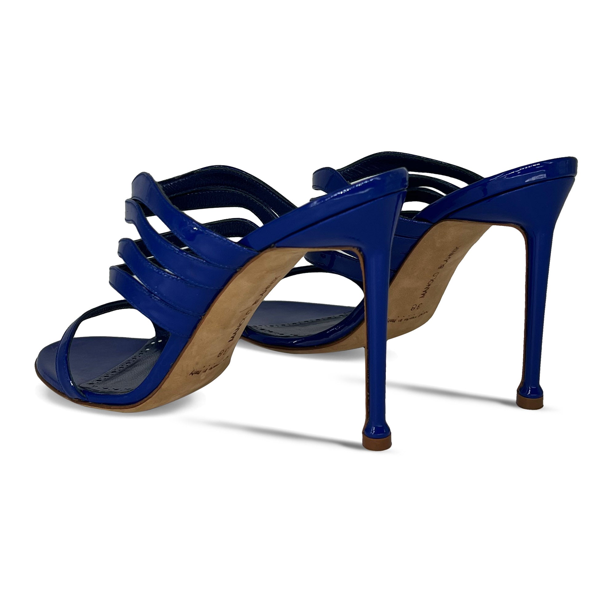 Manolo Blahnik royal blue stripe heeled mules