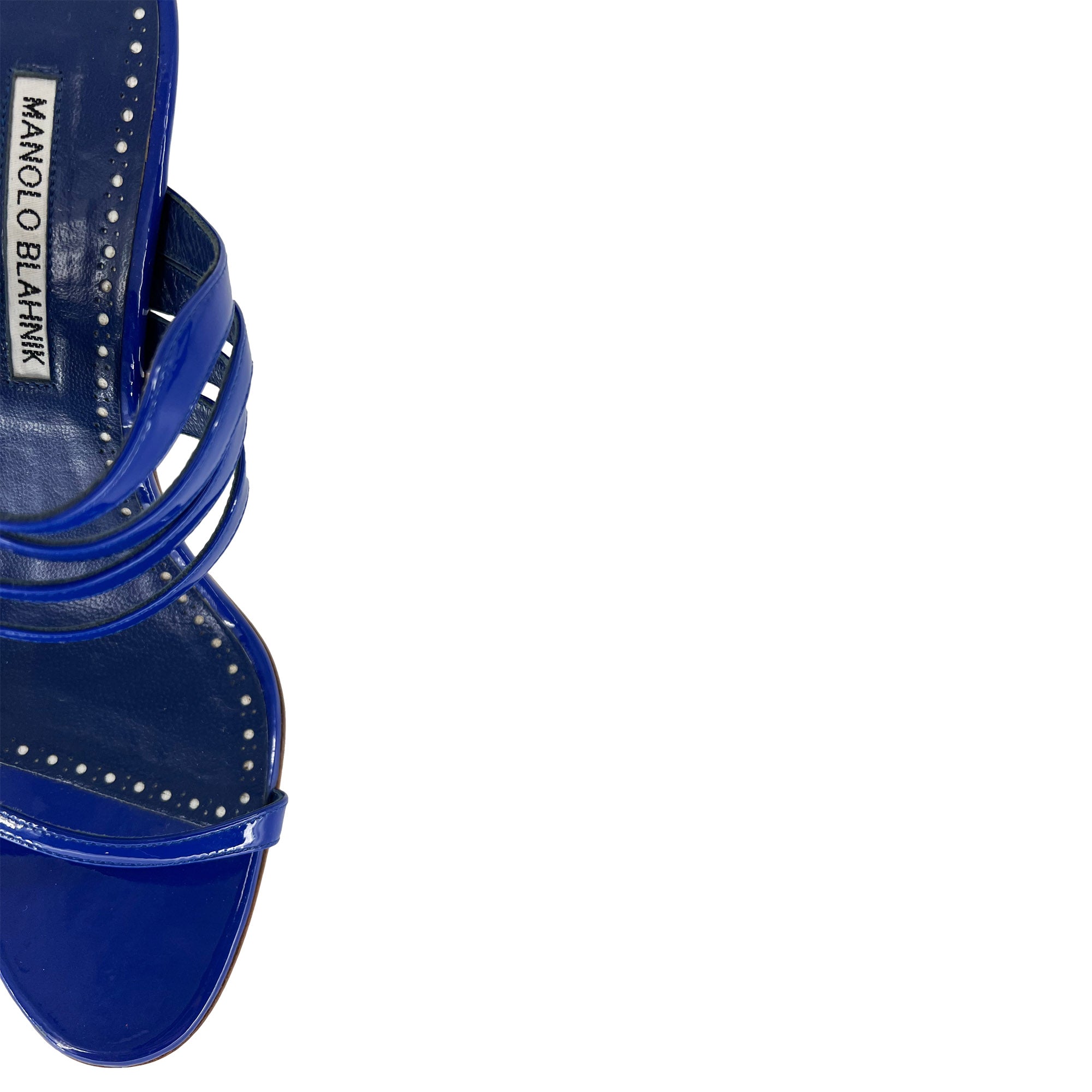 Manolo Blahnik royal blue stripe heeled mules
