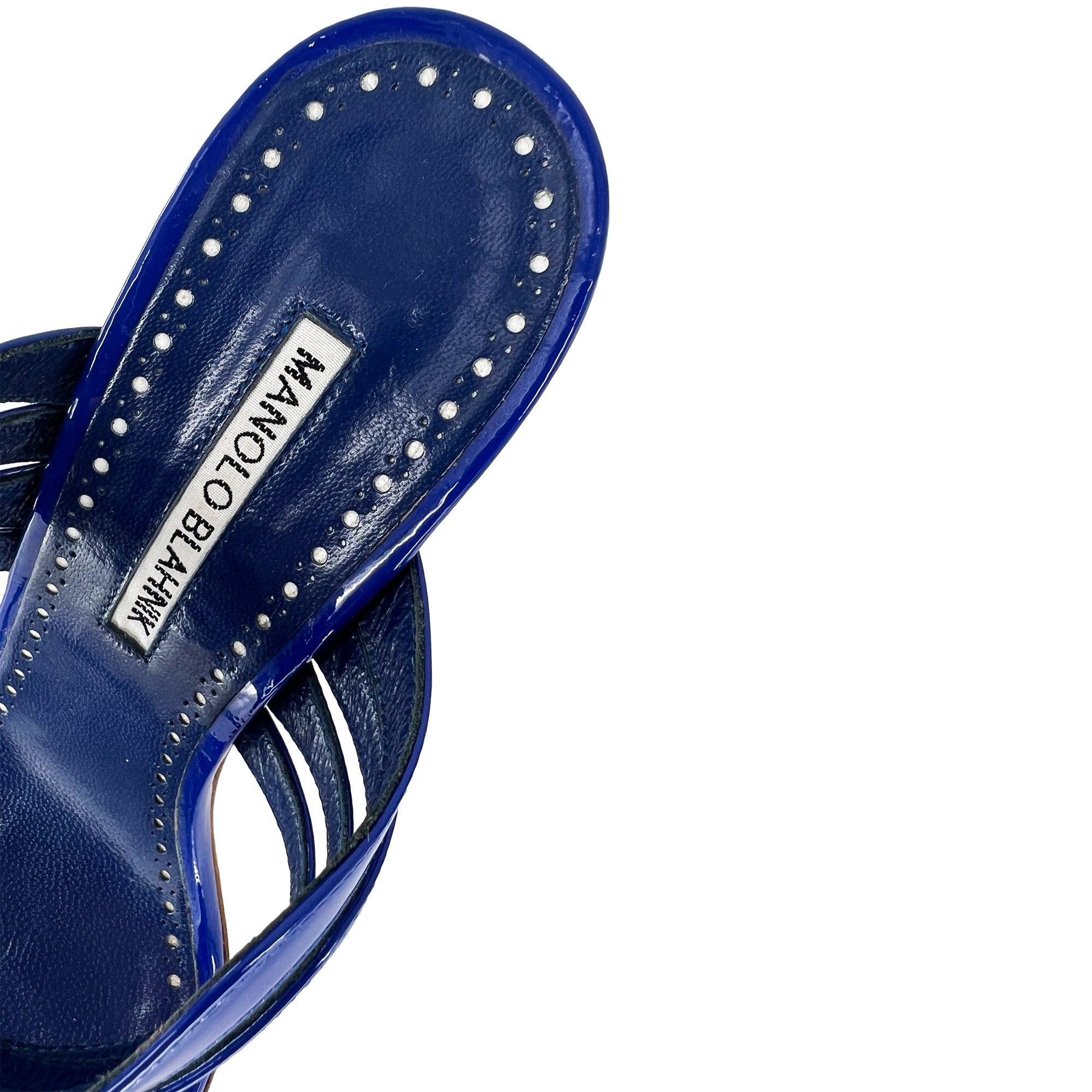Manolo Blahnik royal blue stripe heeled mules