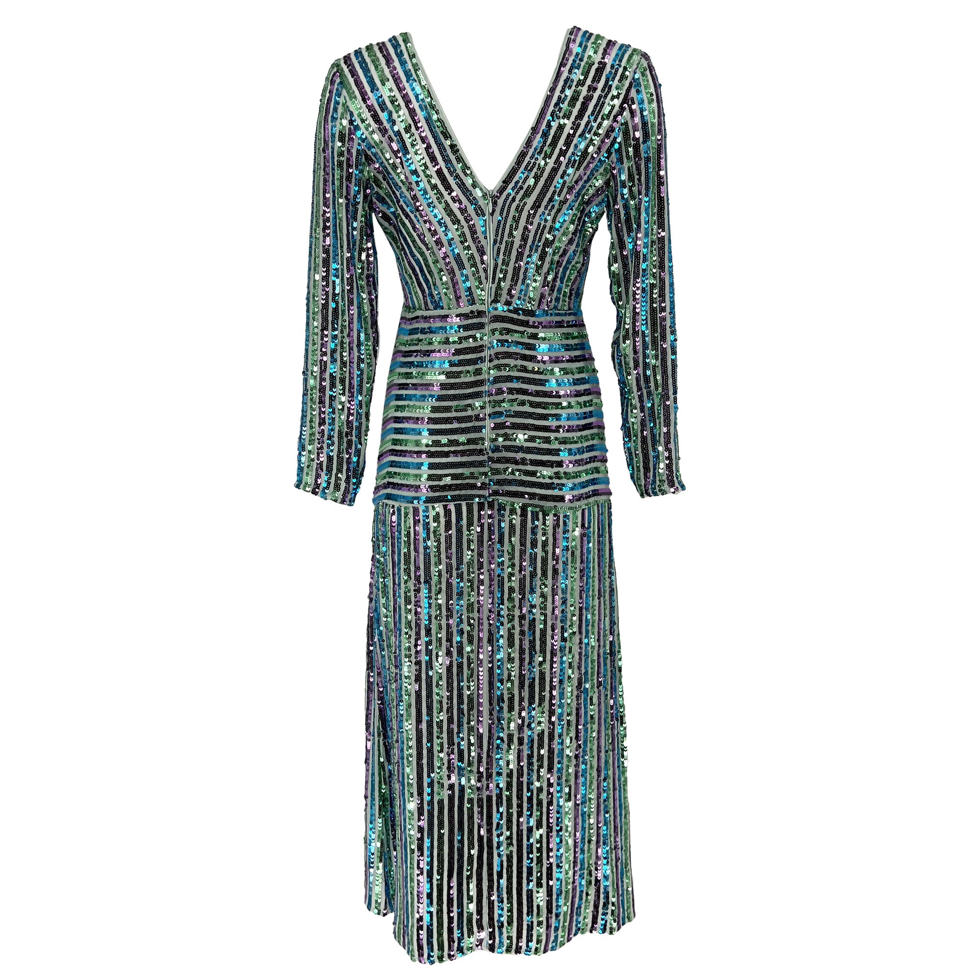 RIXO LONDON - Emmy multi stripe sequin dress