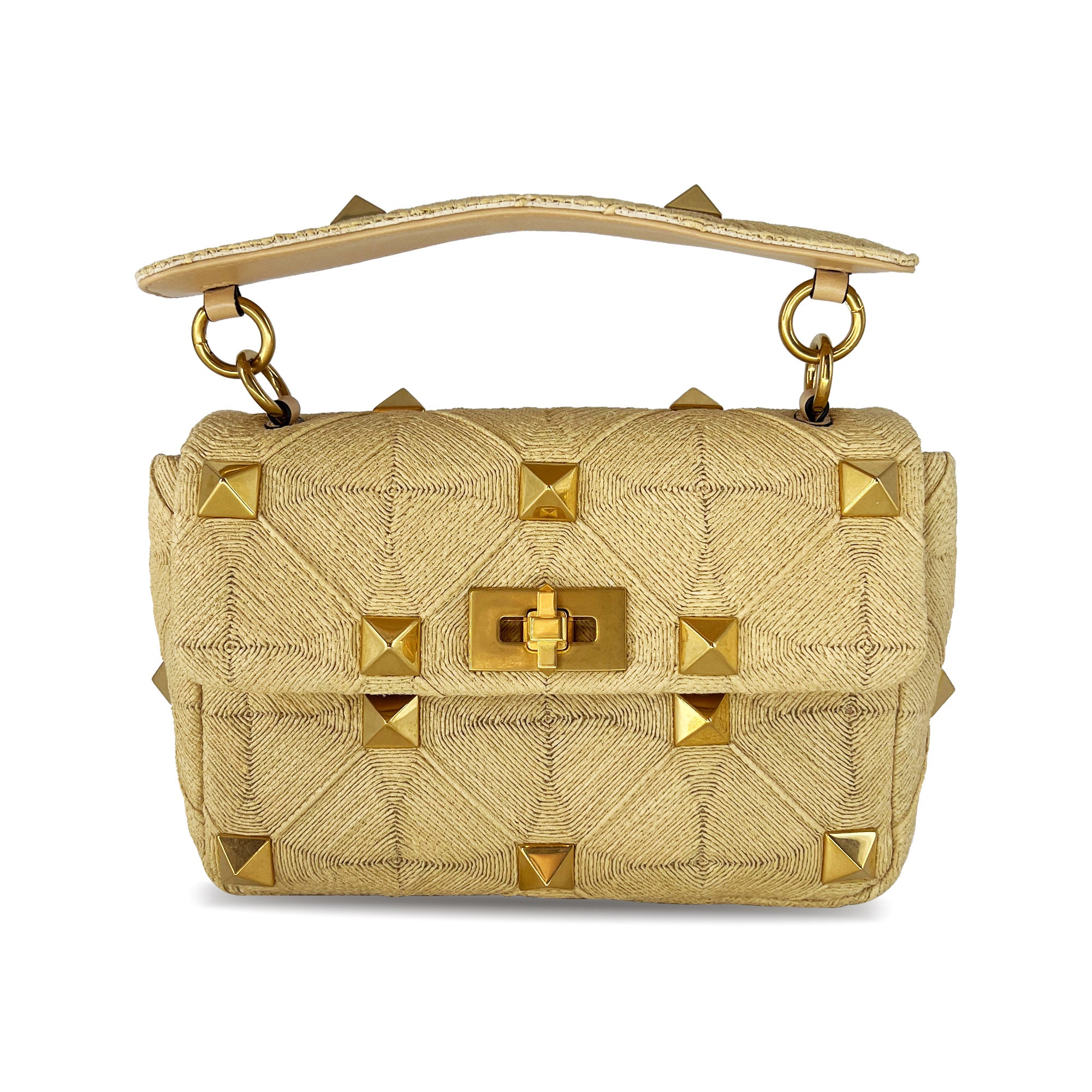 Valentino Roman stud medium faux raffia shoulder bag