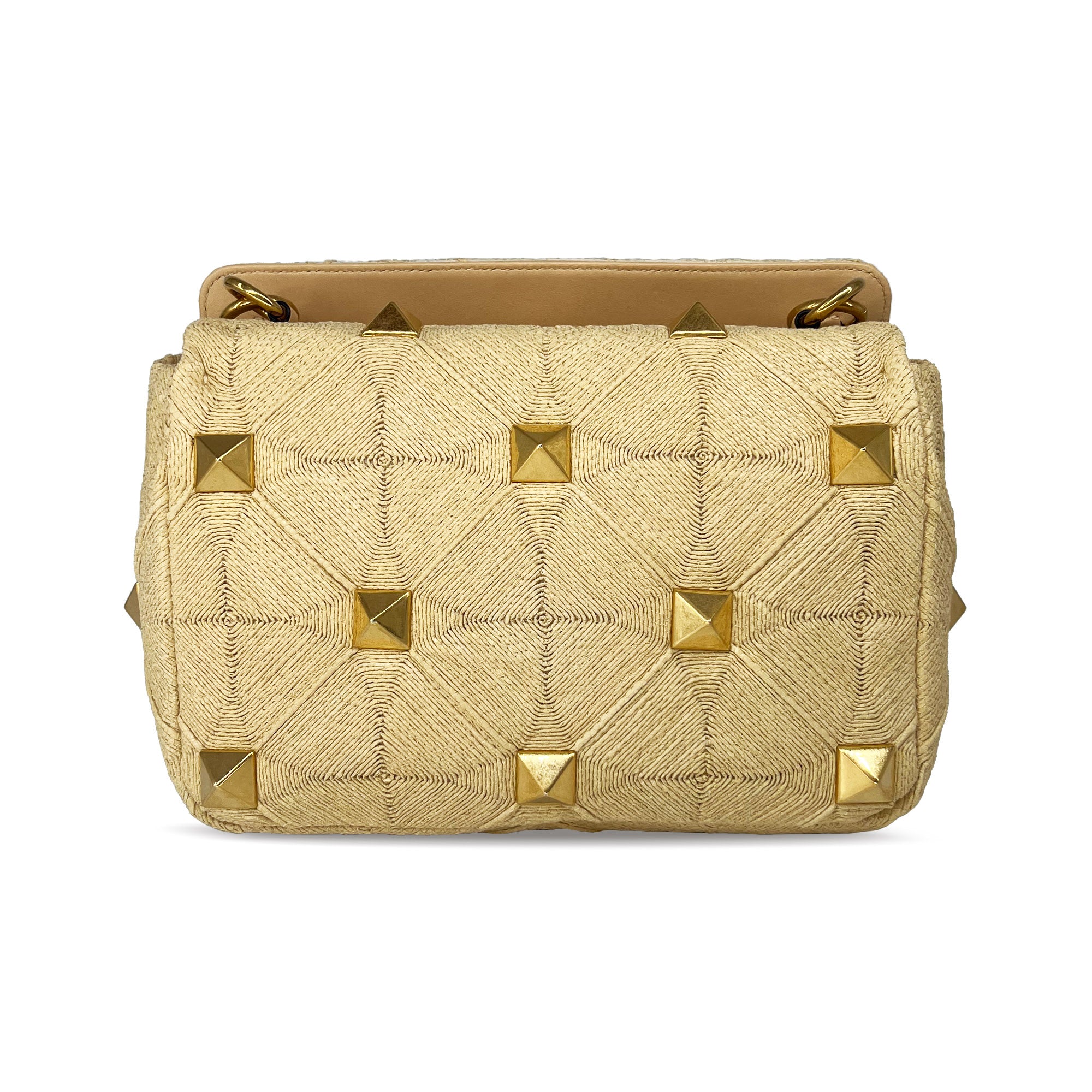 Valentino Roman stud medium faux raffia shoulder bag