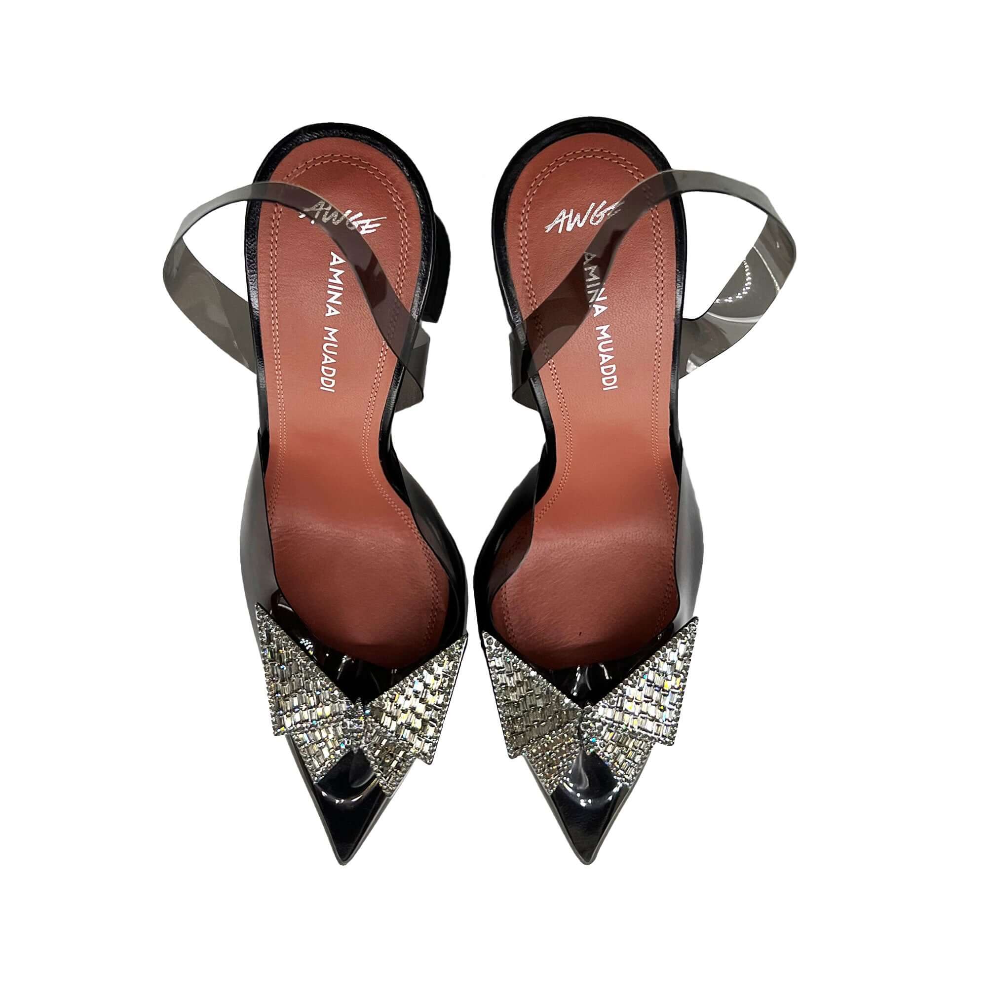 Amina Muaddi crystal butterfly phoenix sling heels