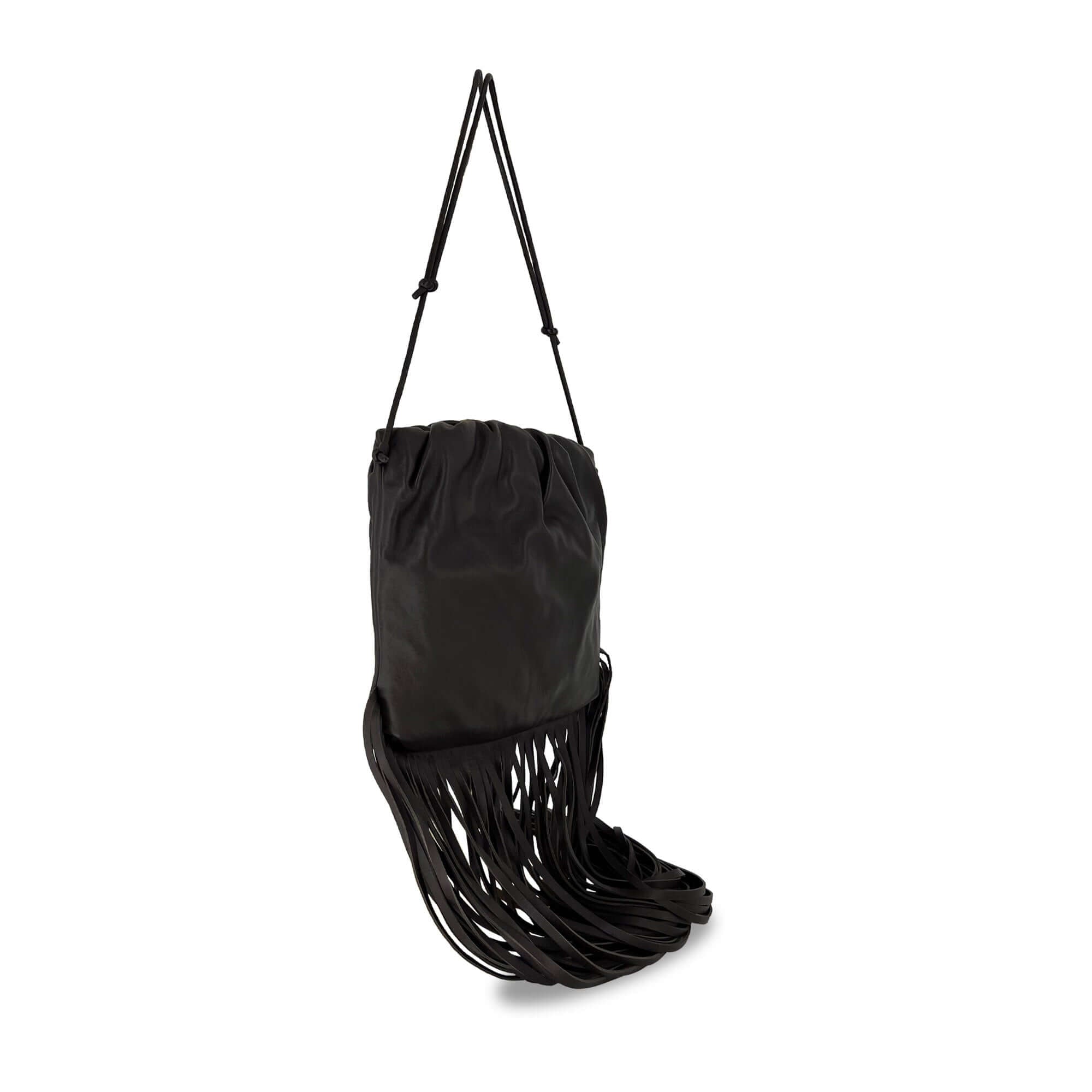 Valentino Garavani The Rope Large Fringe Black Leather Tote Bag