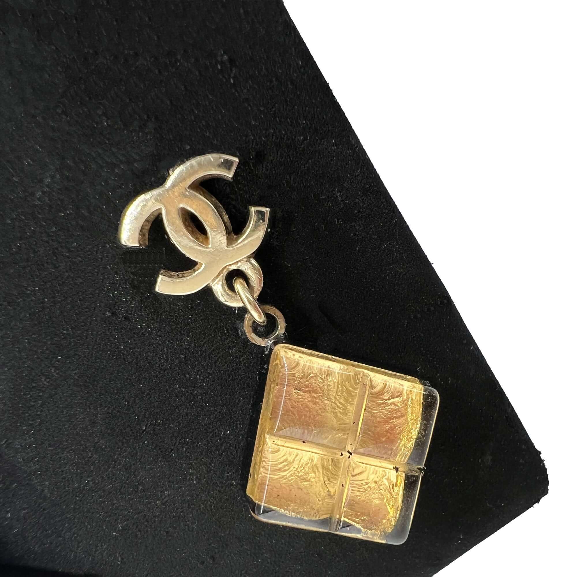 Chanel CC logo gold rhomb drop earrings