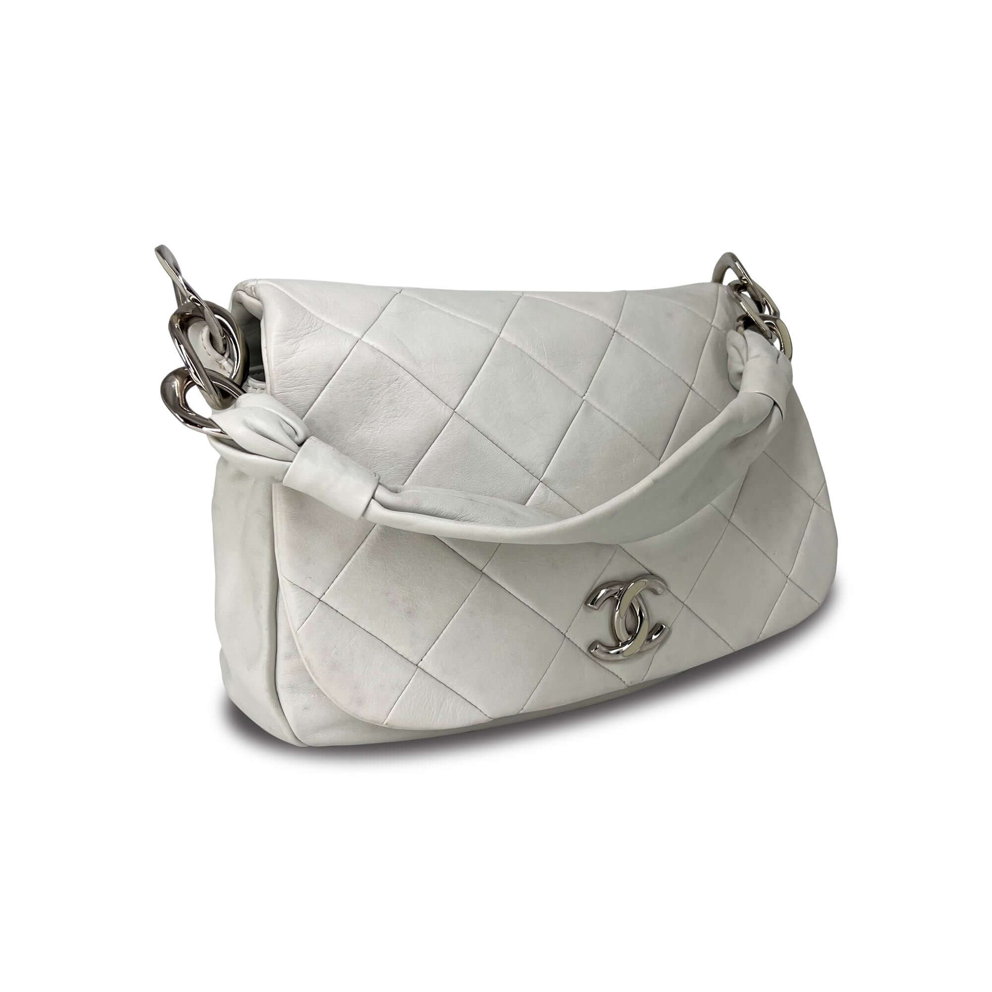 Chanel quilted flap cream calfskin leather shoulder bag