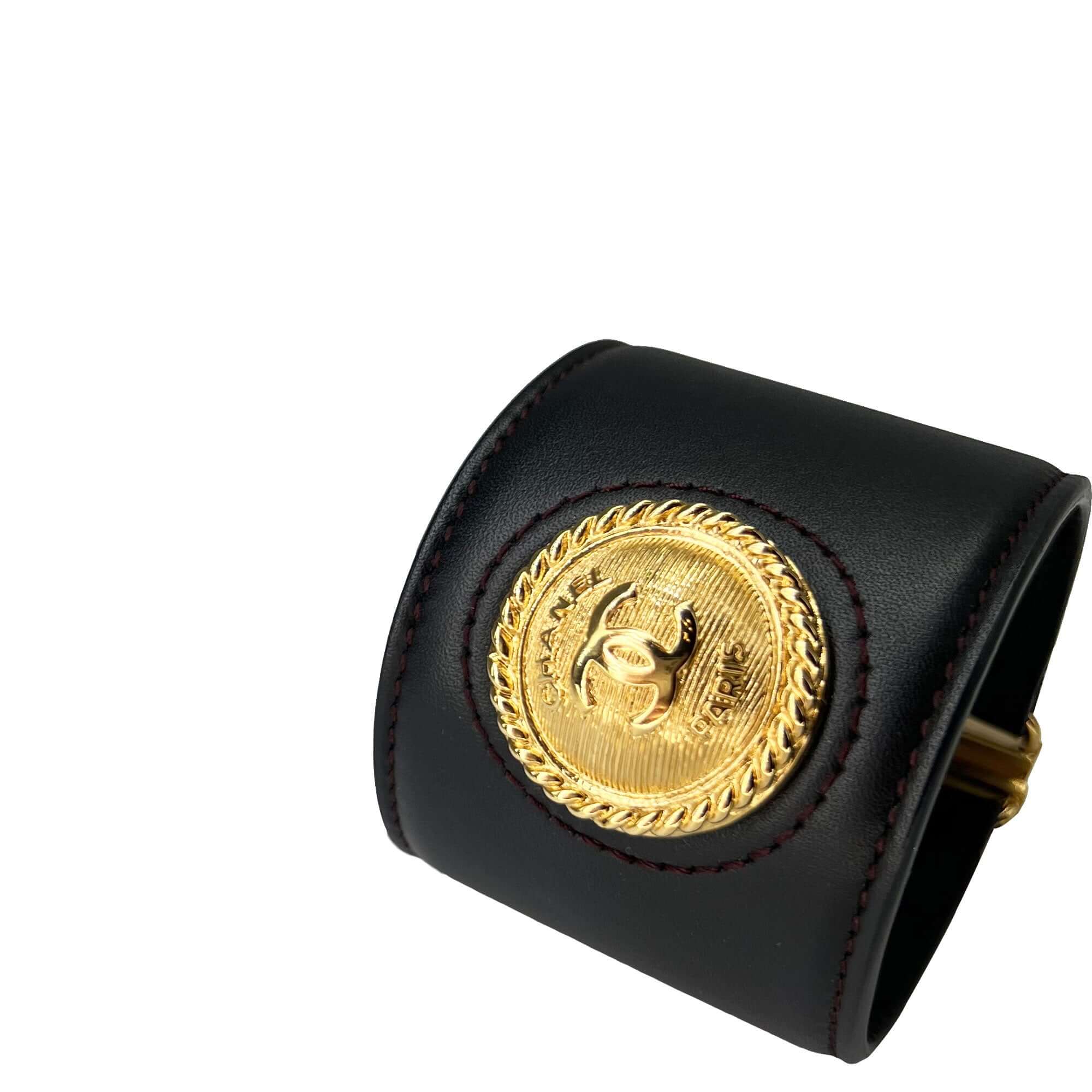 Chanel leather gold embellishment cuff bracelet