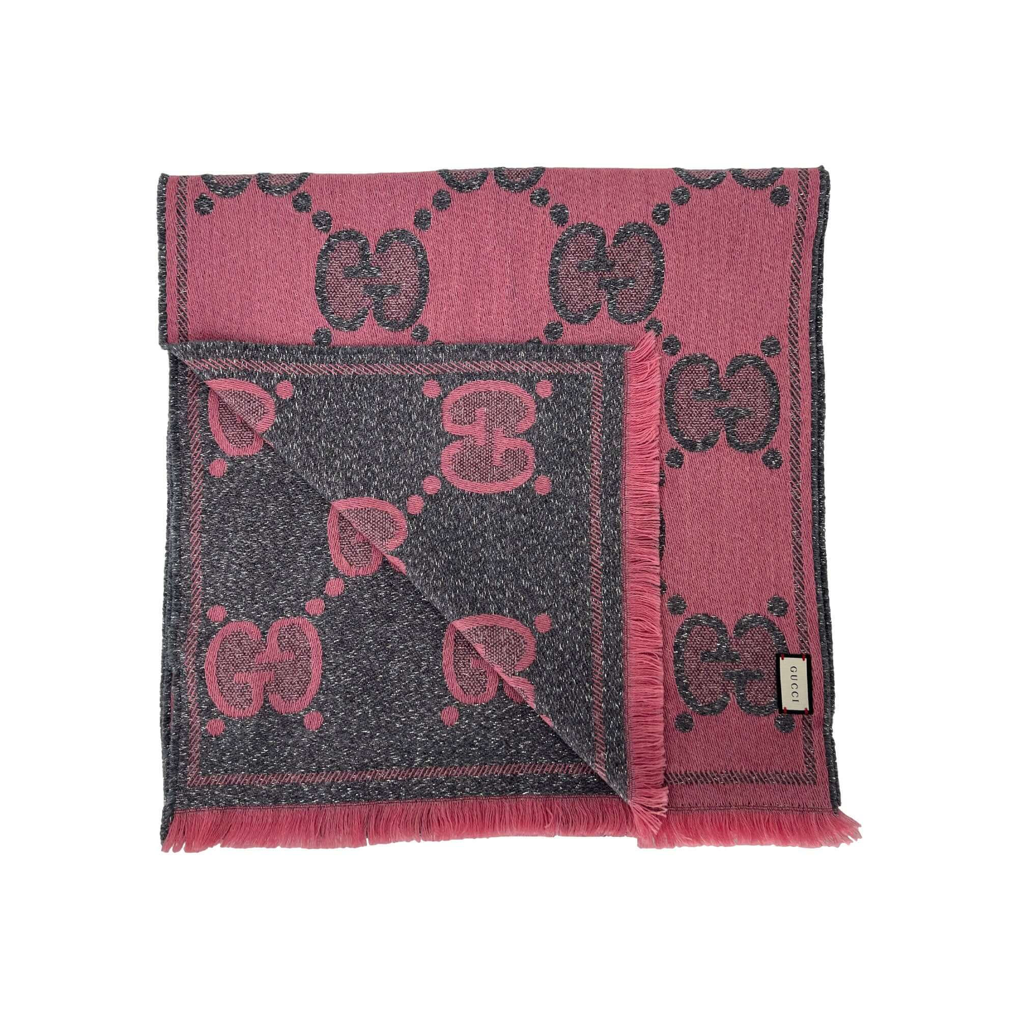 Gucci grey and pink GG logo scarf