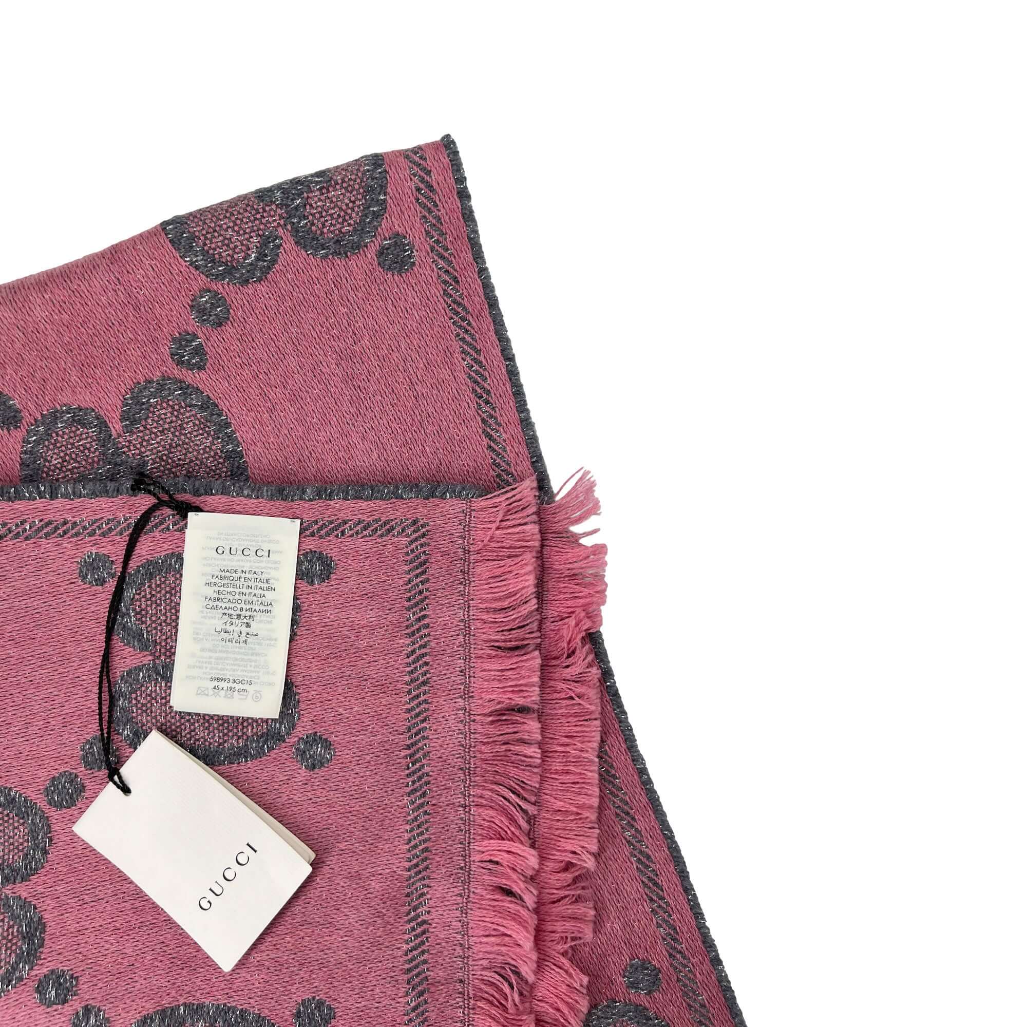 Gucci grey and pink GG logo scarf