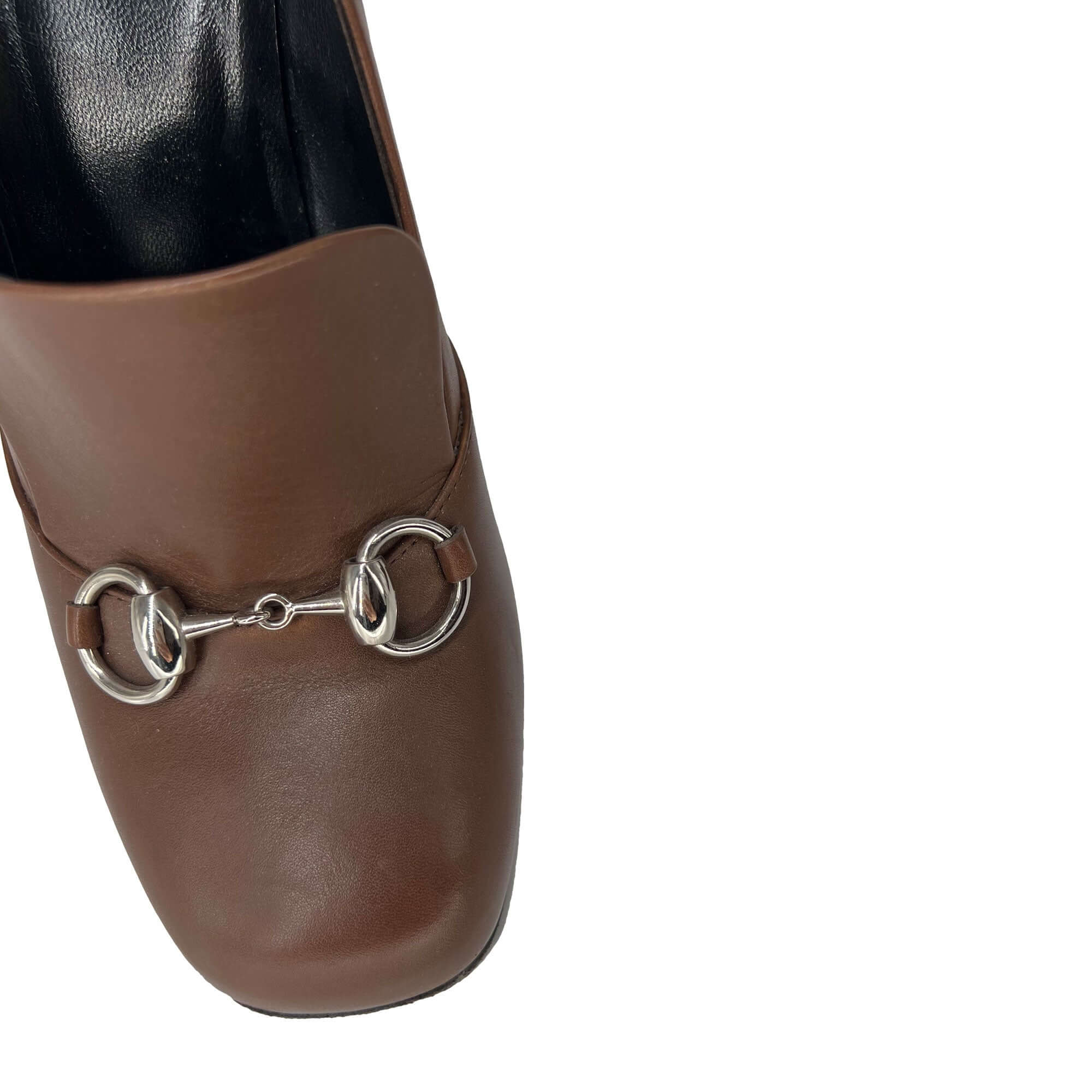 Gucci Brixton horsebit brown leather heels