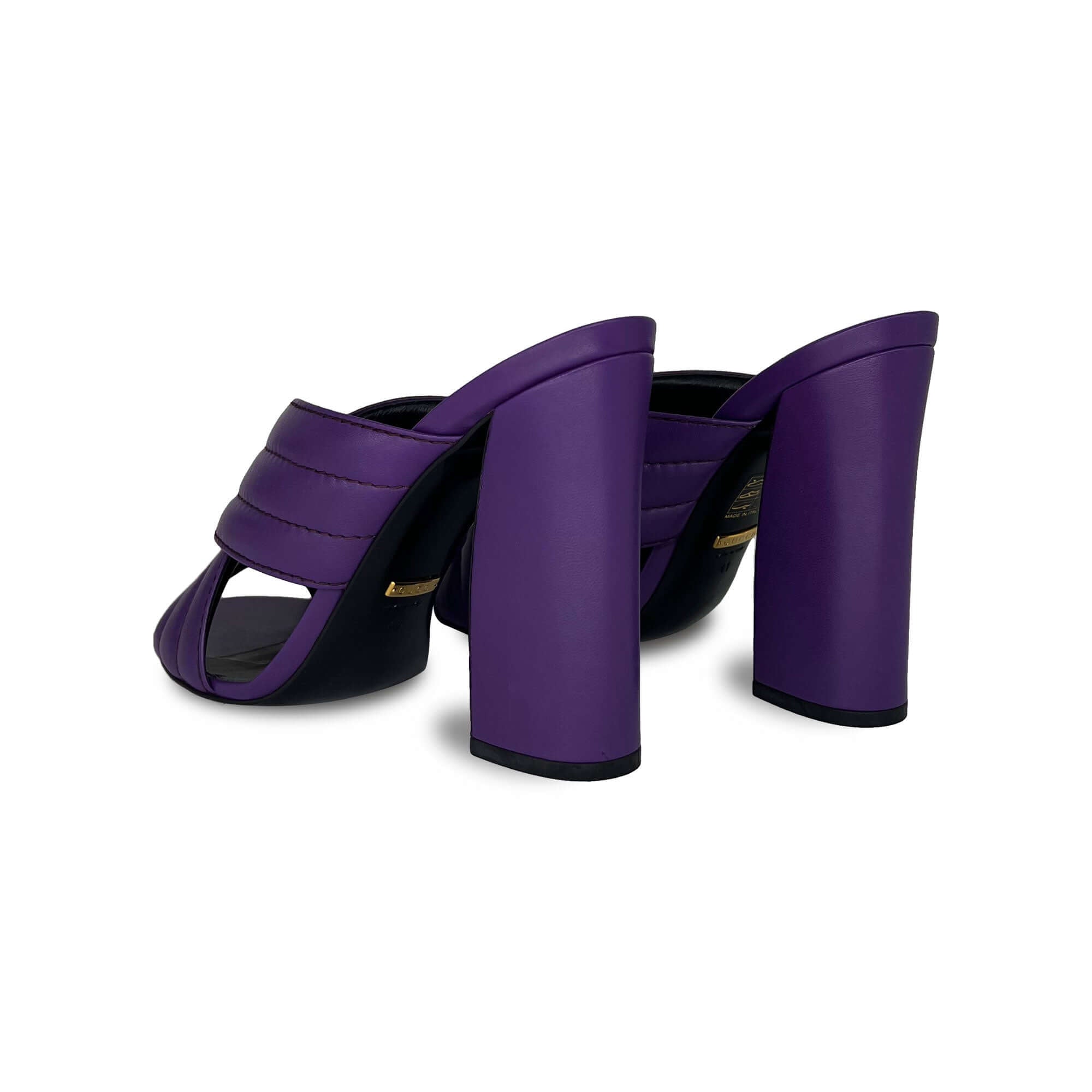 Gucci purple leather block crisscorss mule sandals