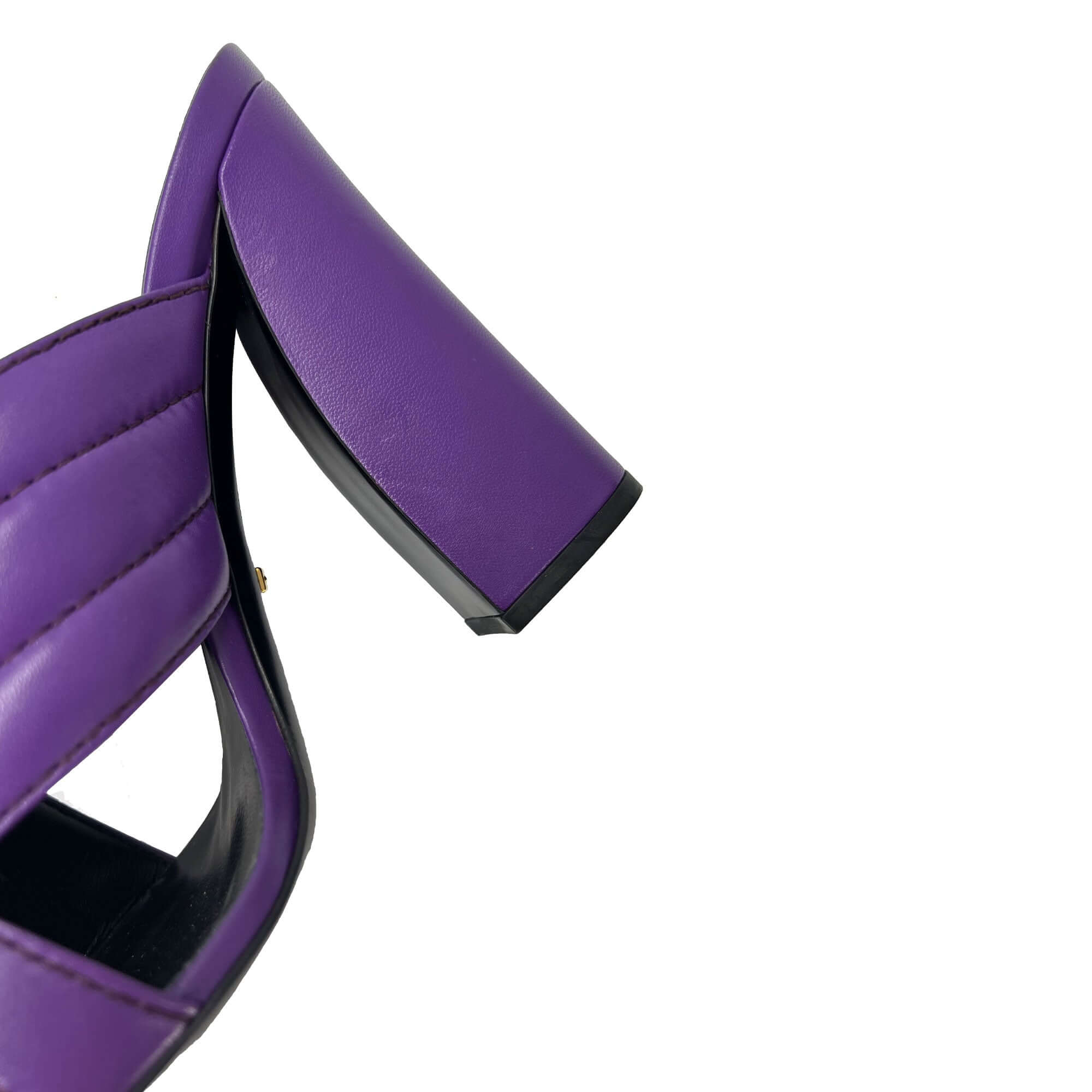 Gucci purple leather block crisscorss mule sandals