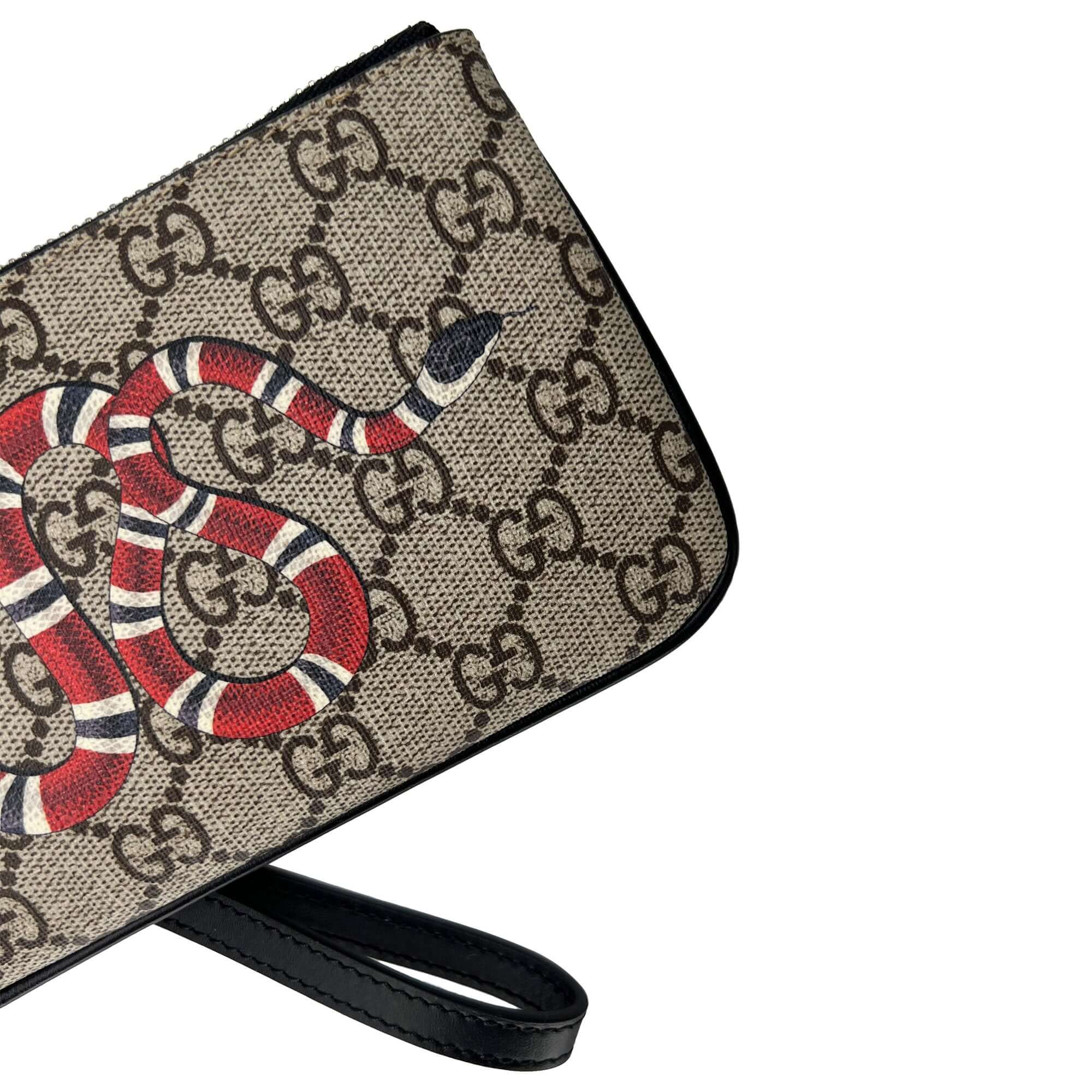 Gucci snake print GG supreme zip around wallet