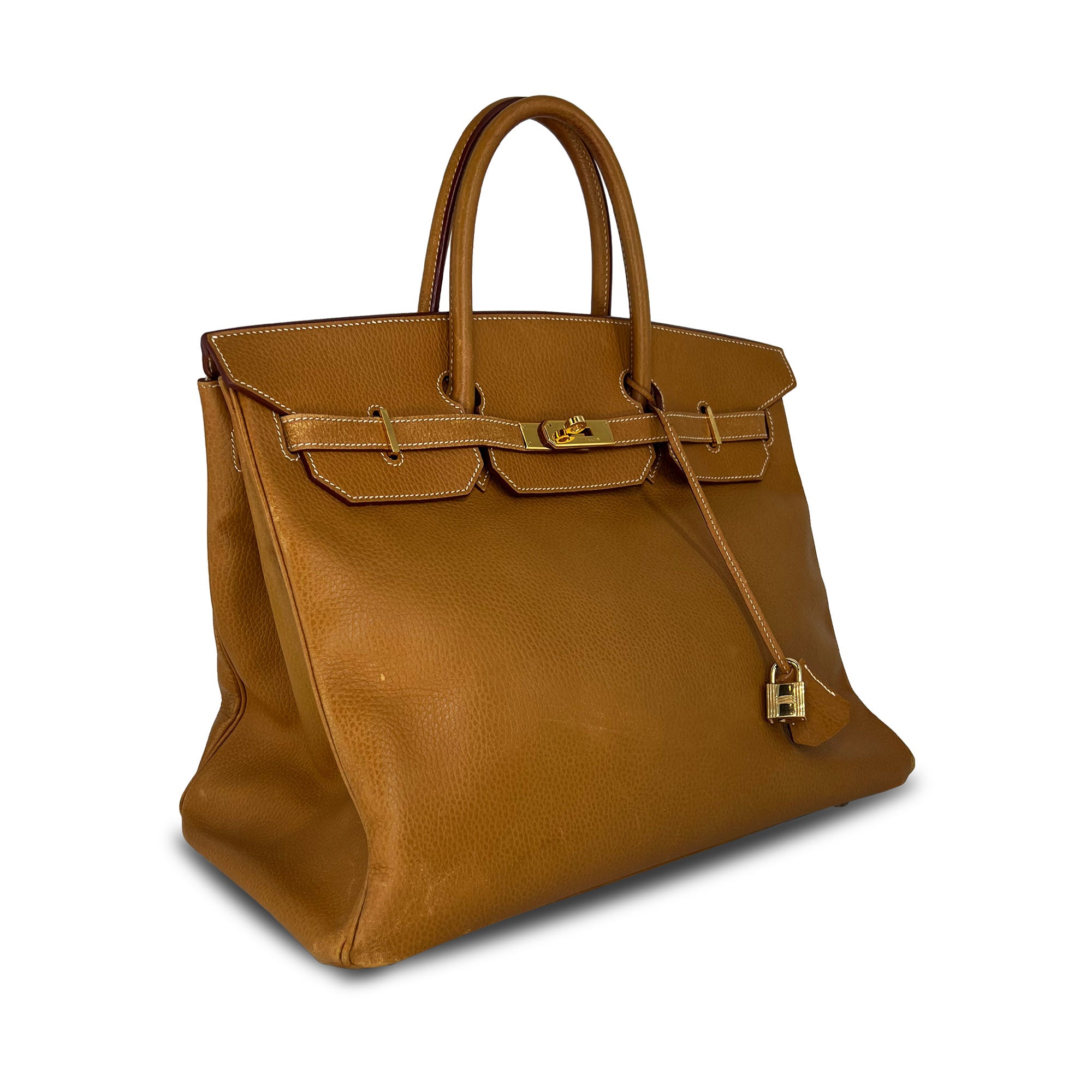 Vintage Hermes Birkin B40 PHW Clemence Leather designer bag angle