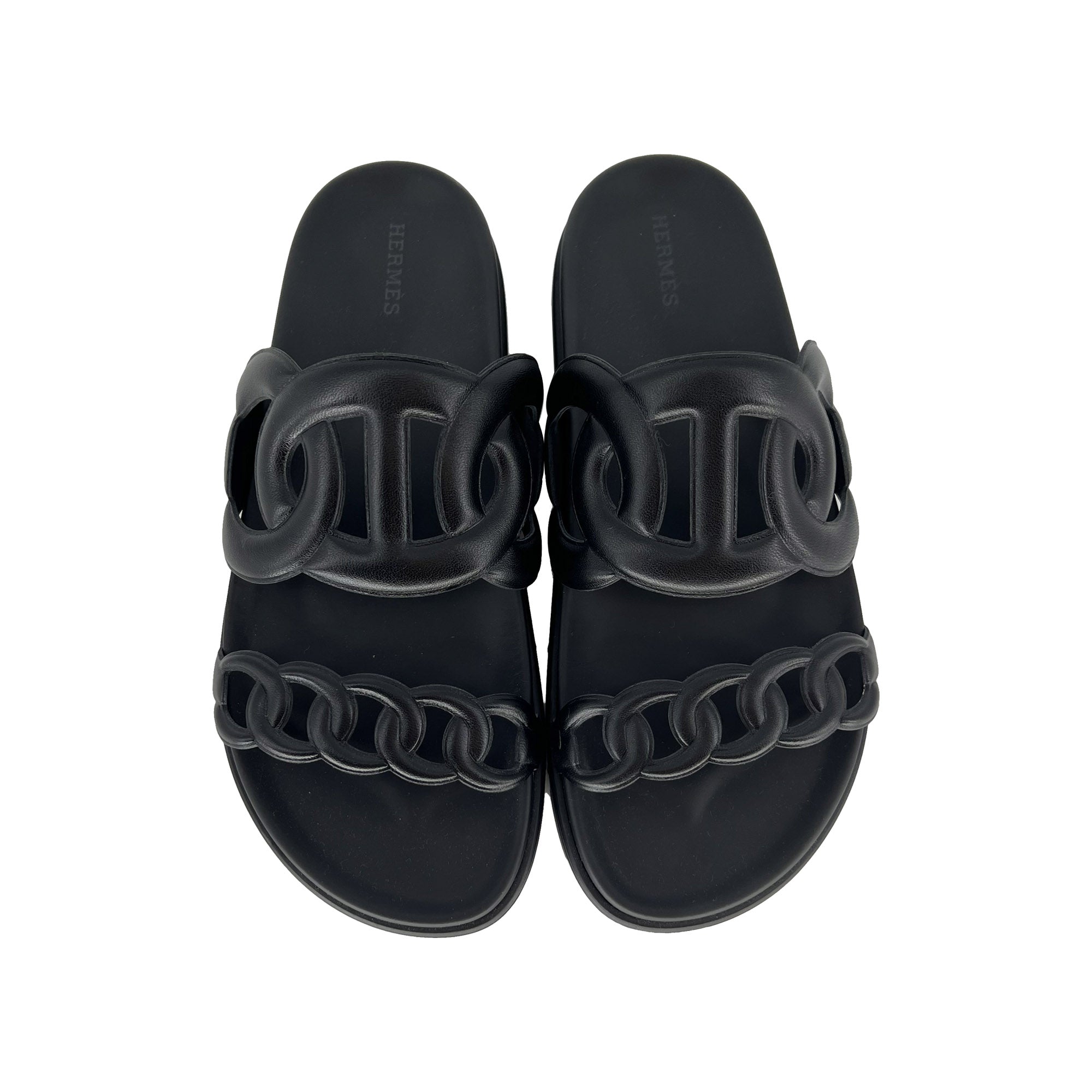 Hermes Extra Black Designer Leather Sandals top