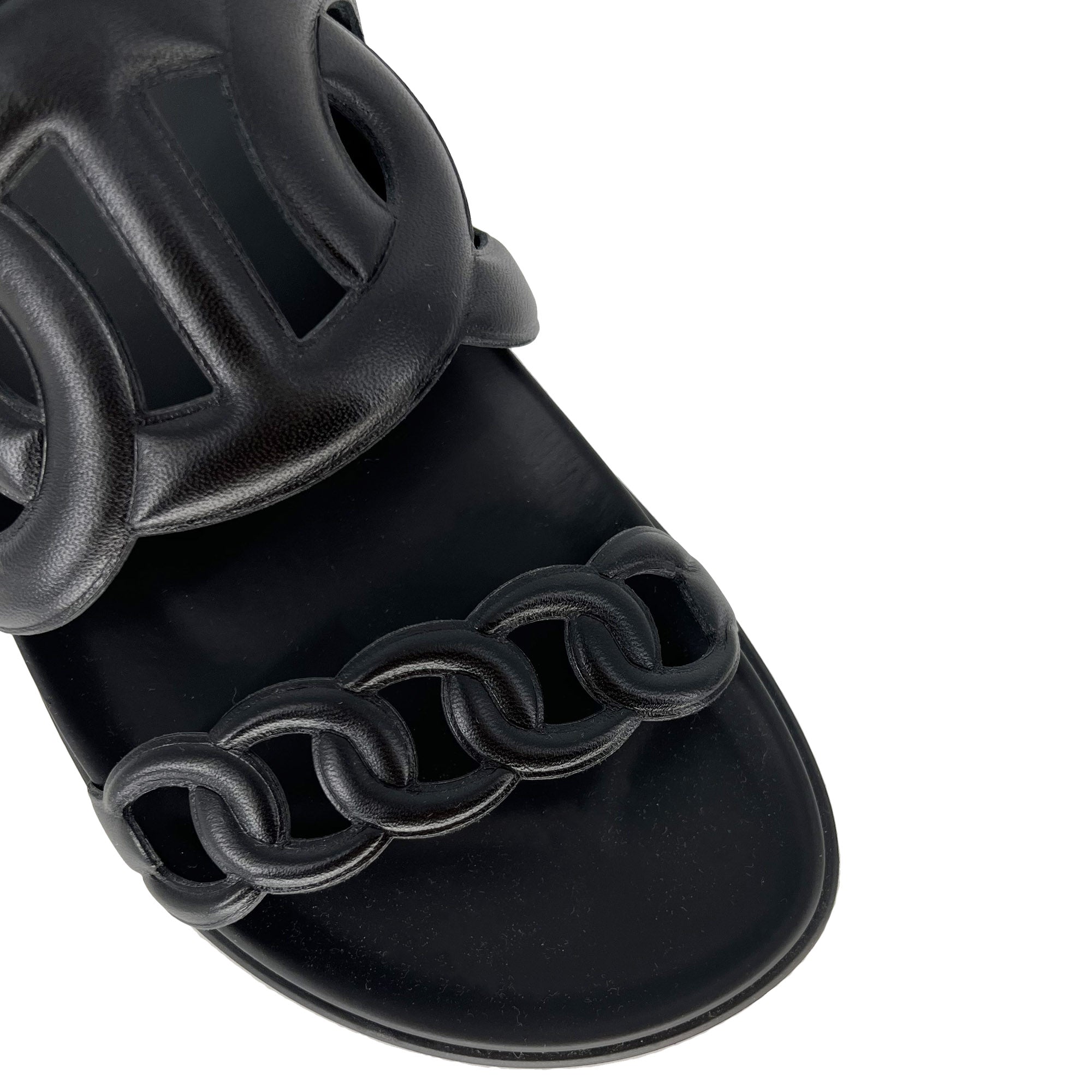 Hermes Extra Black Designer Leather Sandals detail