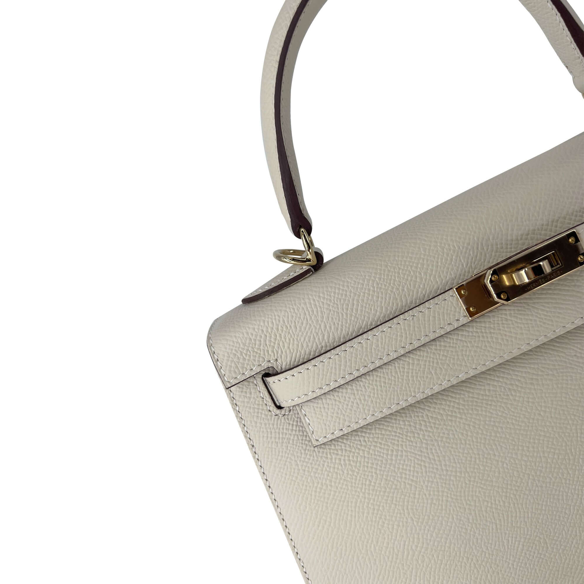 Hermes Kelly Craie Epsom leather designer bag detail