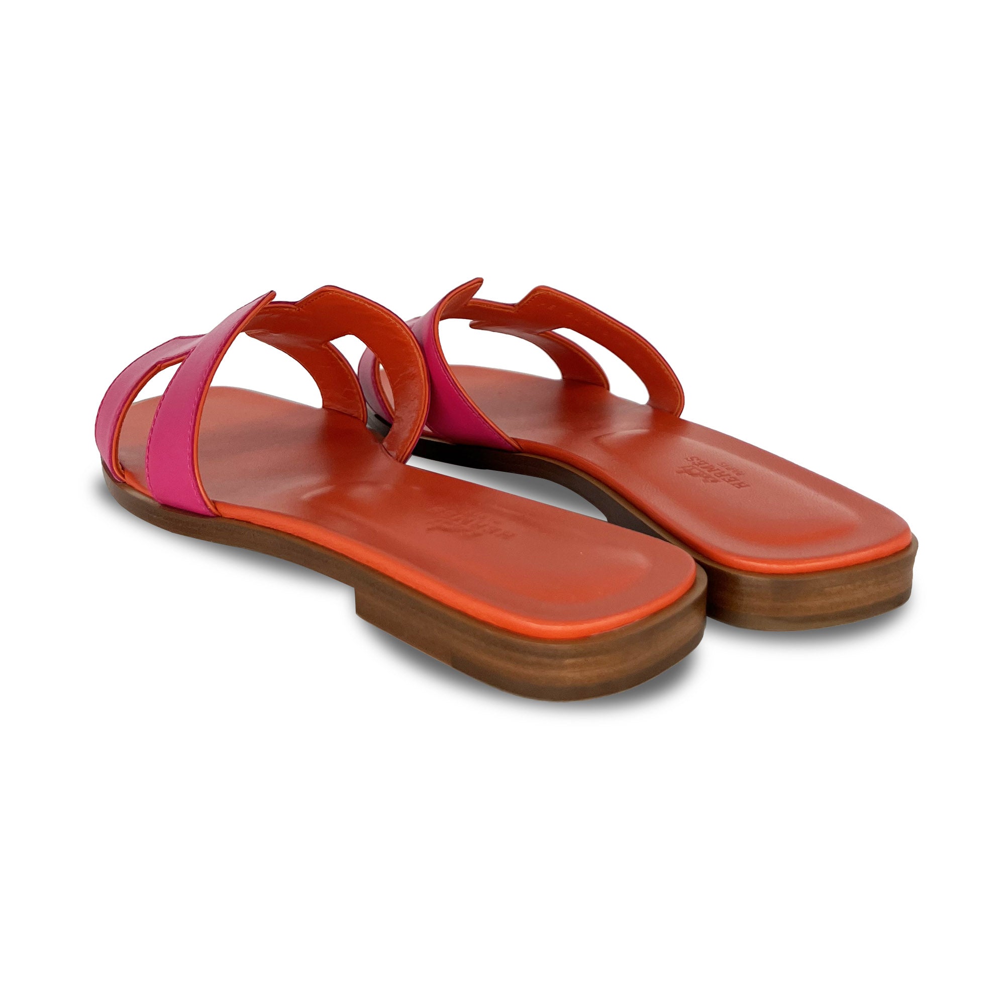 Hermes Oran Designer Slippers in Rose/Orange back angle