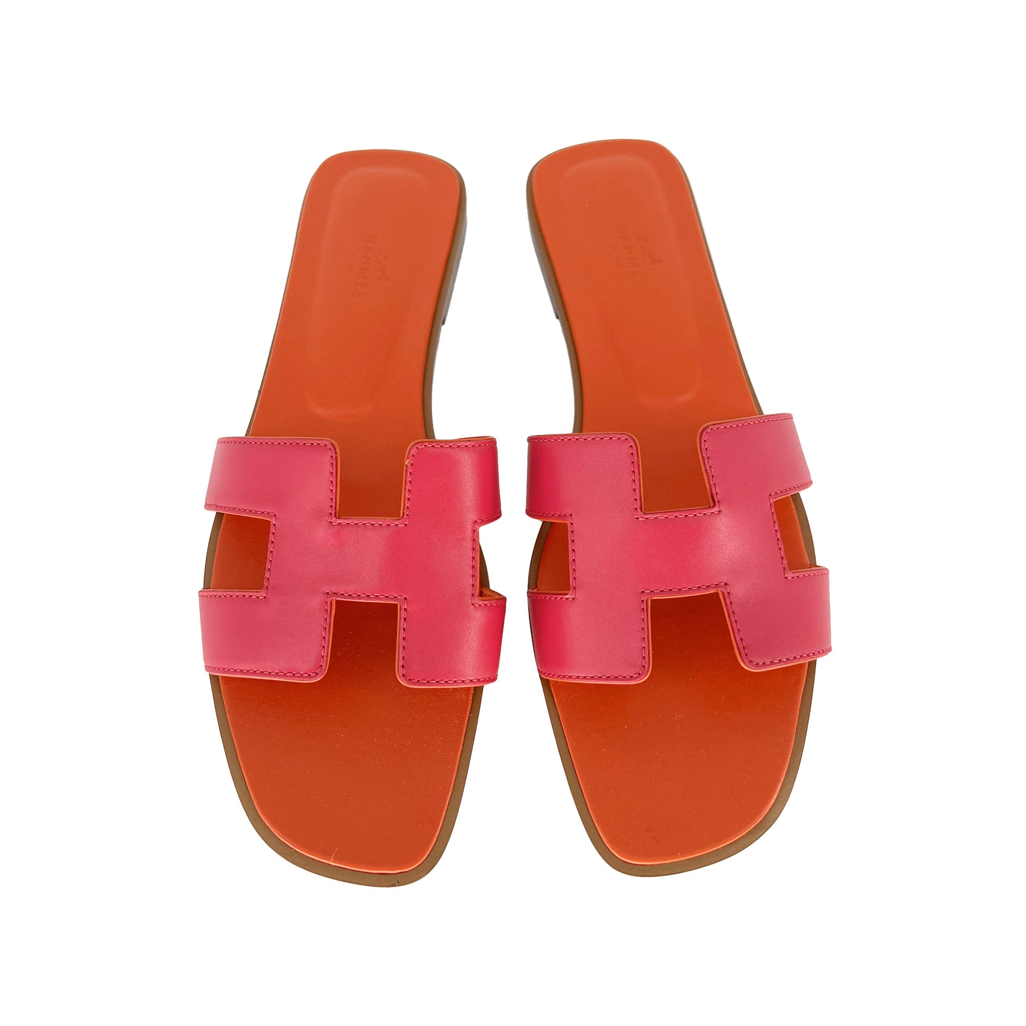 Hermes Oran Designer Slippers in Rose/Orange top