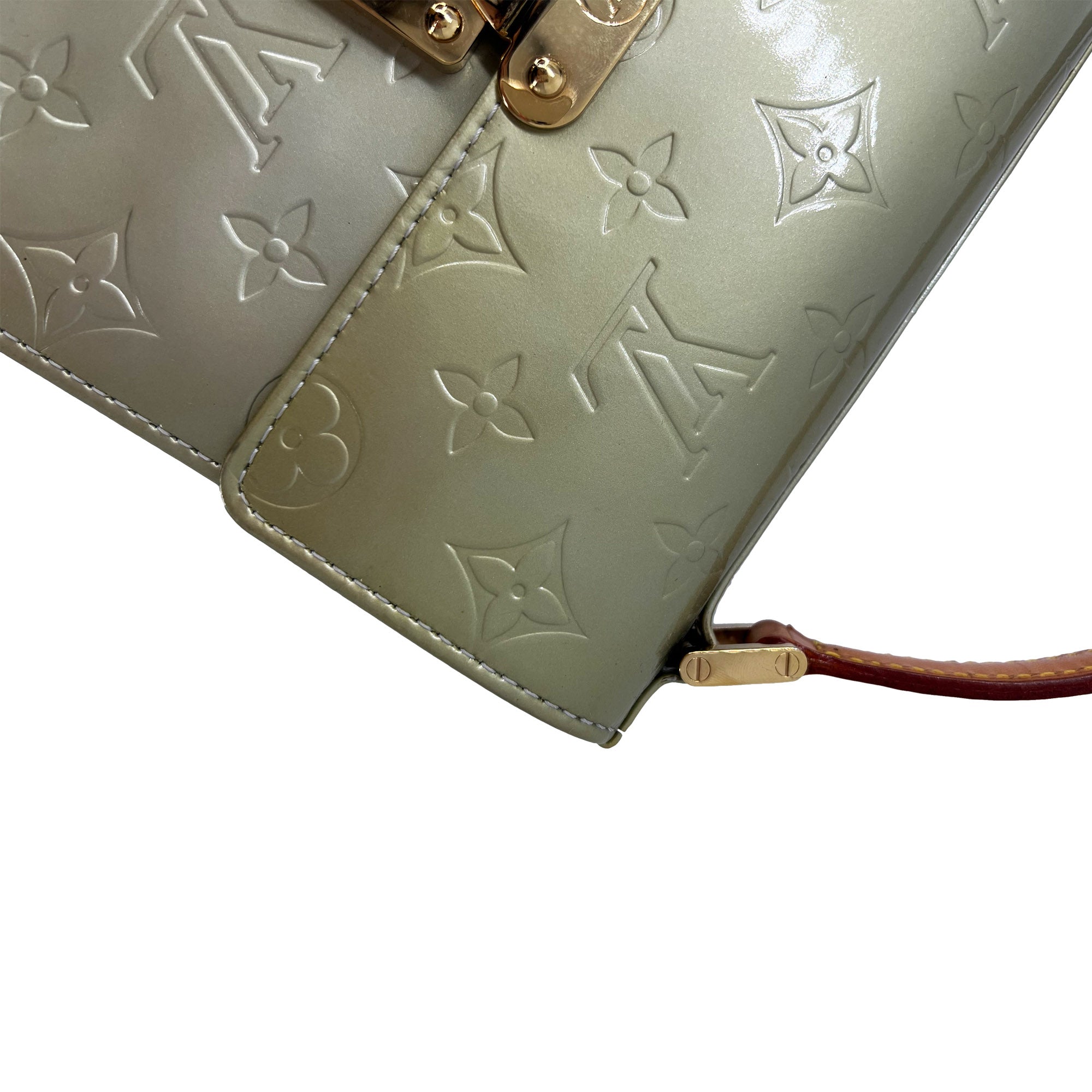 Louis Vuitton light green Vernis leather spring street satchel bag