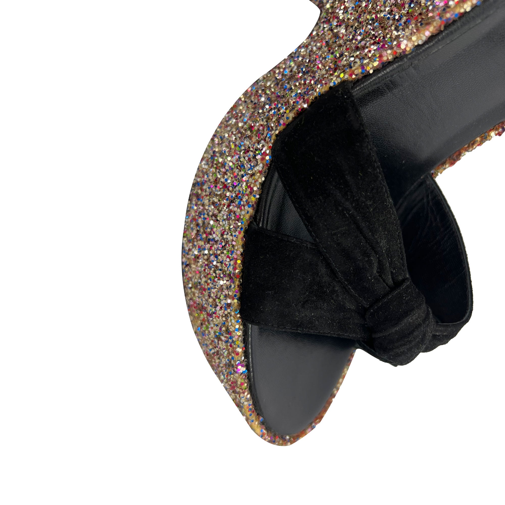 Yves Saint Laurent black suede leather platform wedge sandals